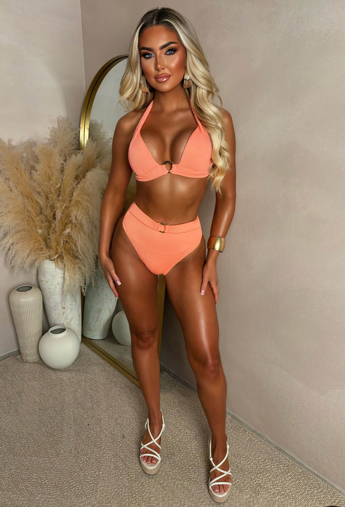 Amalfi Coral Crinkle Halter Neck Bikini