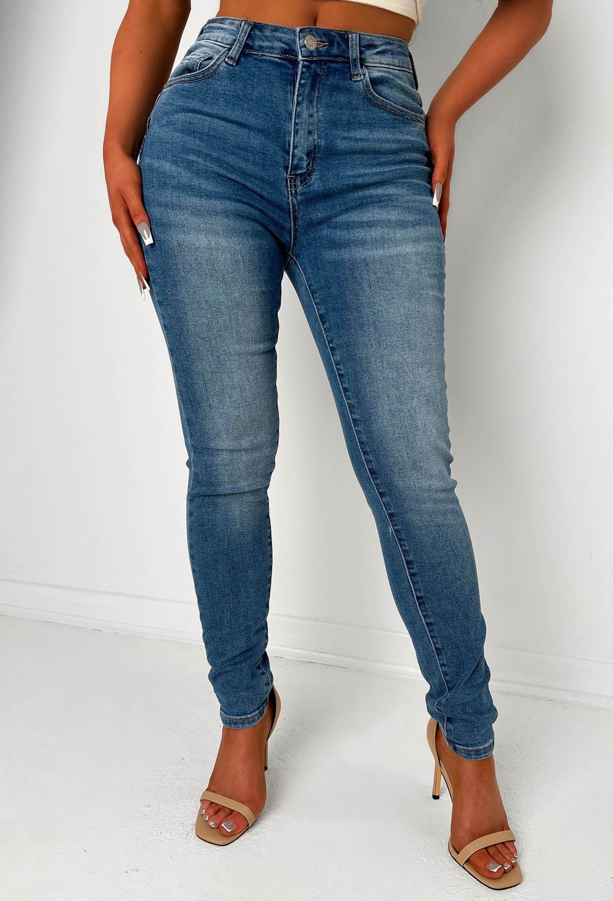 Amelie Mid Wash Stretch Push Up Skinny Jeans