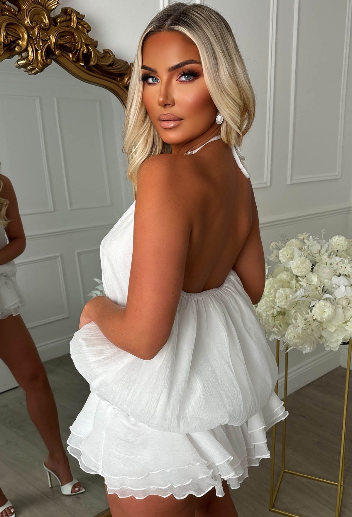 White Red Pearl Tiered Playsuit
