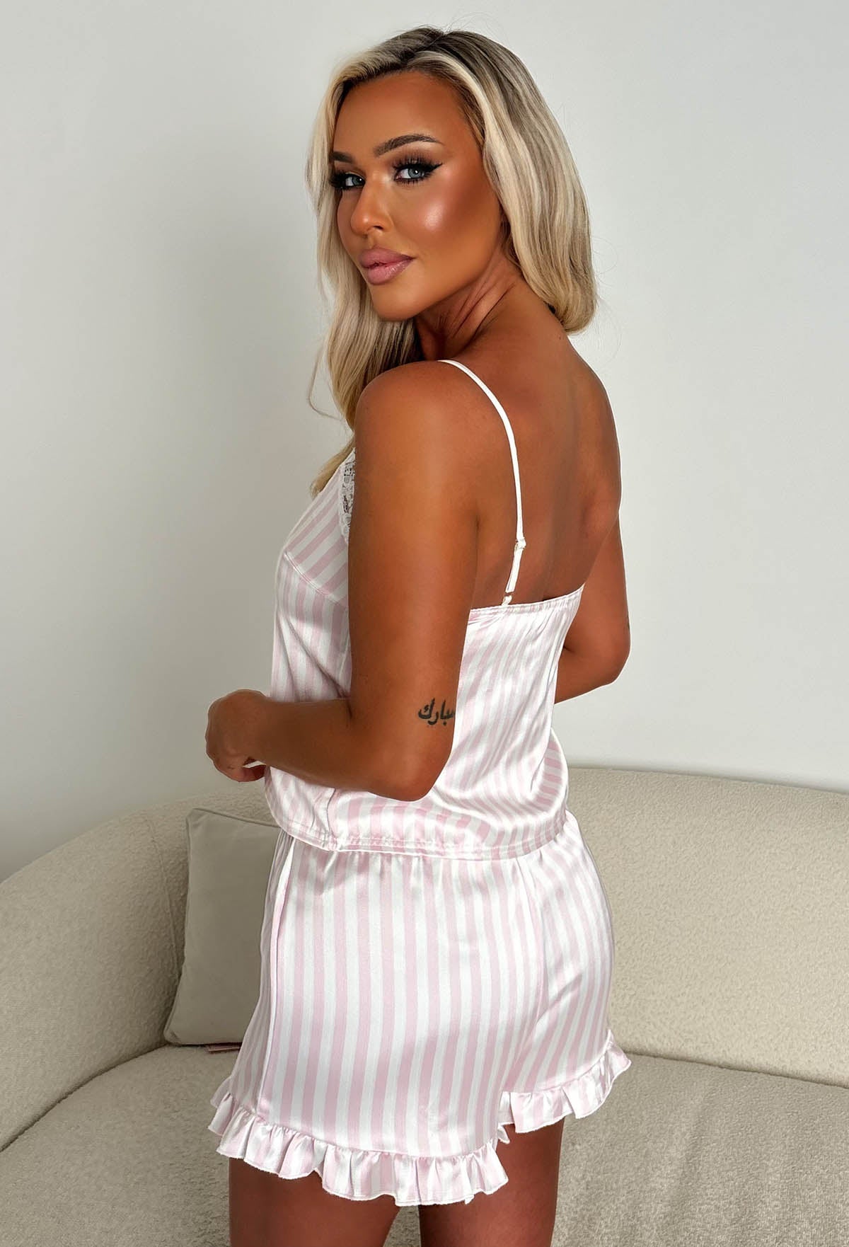 Amoura Light Pink Lace Detail Cami Pyjama Set