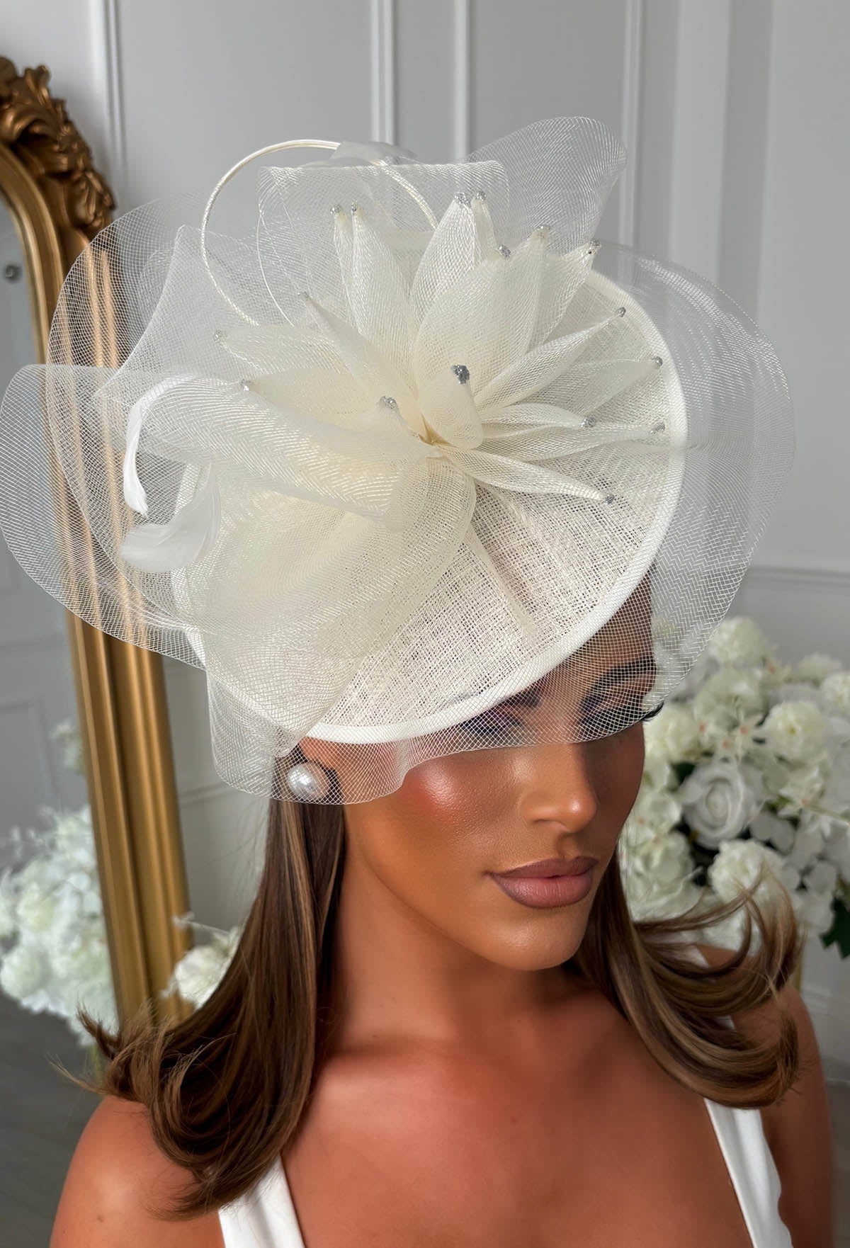 Cream Floral Fascinator Side Detail View