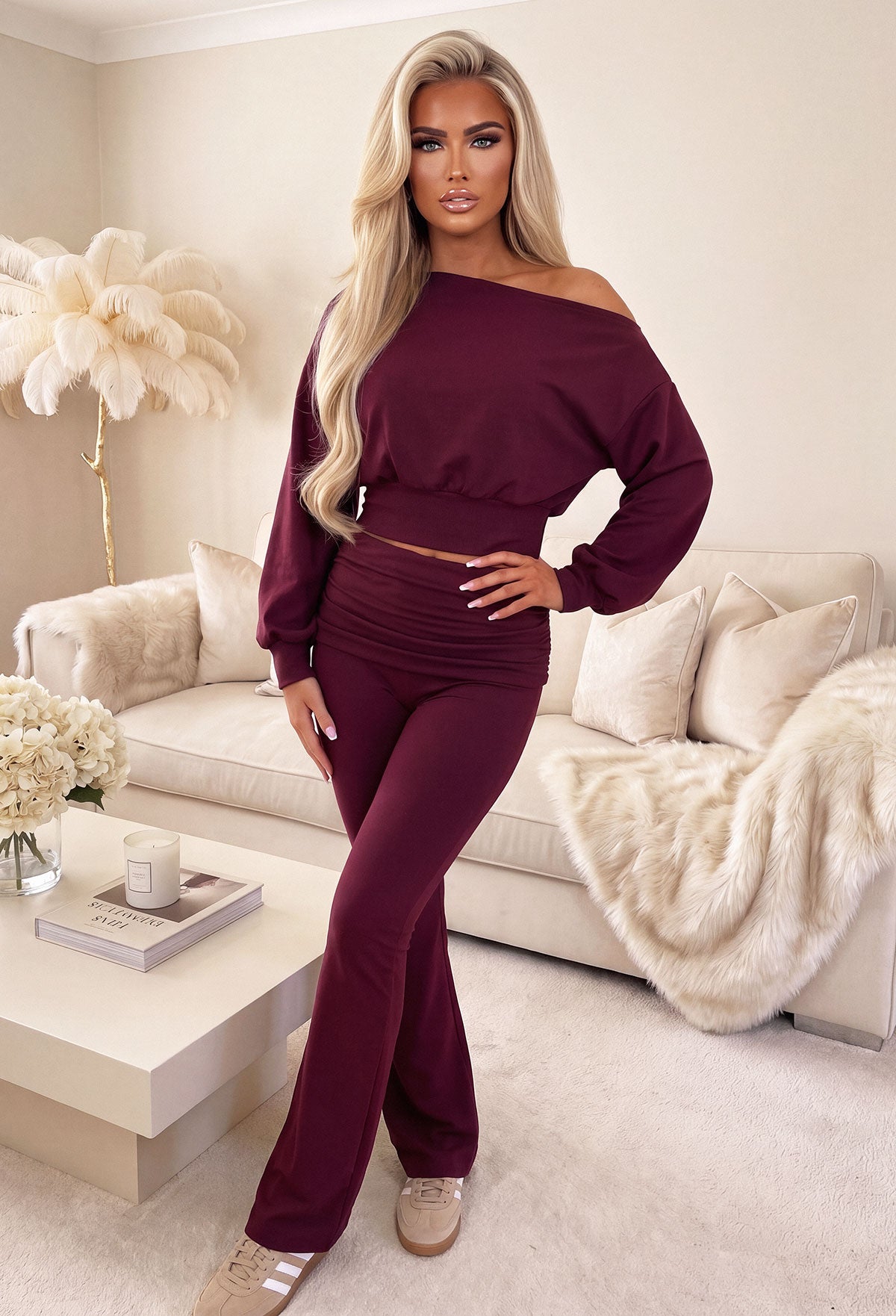 ashlee-burgundy-off-shoulder-&-ruched-trouser-lounge-co-ord-1