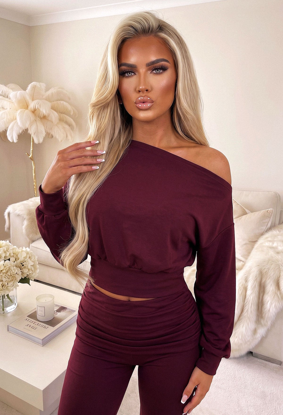 ashlee-burgundy-off-shoulder-&-ruched-trouser-lounge-co-ord-2