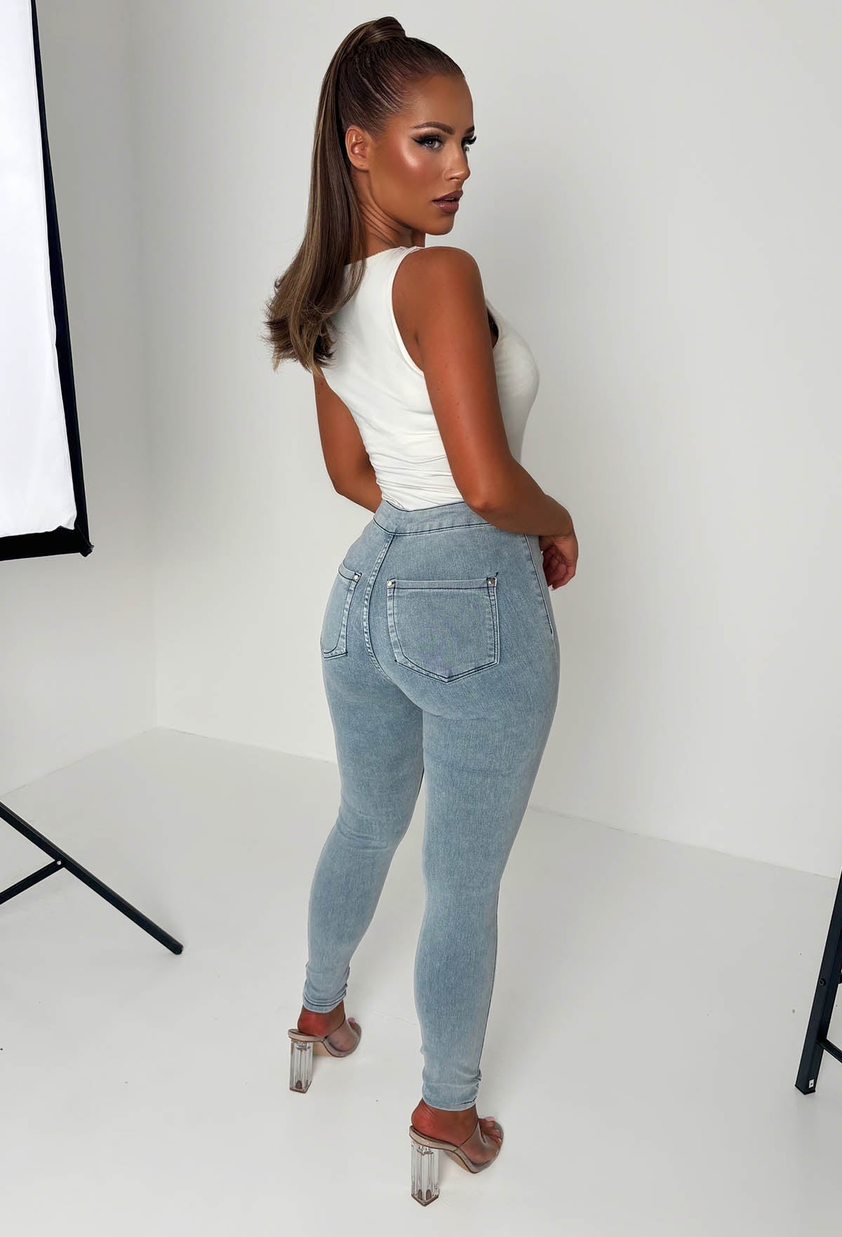 Authentic Chic Light Wash Stretch Skinny Plain Front Jeggings