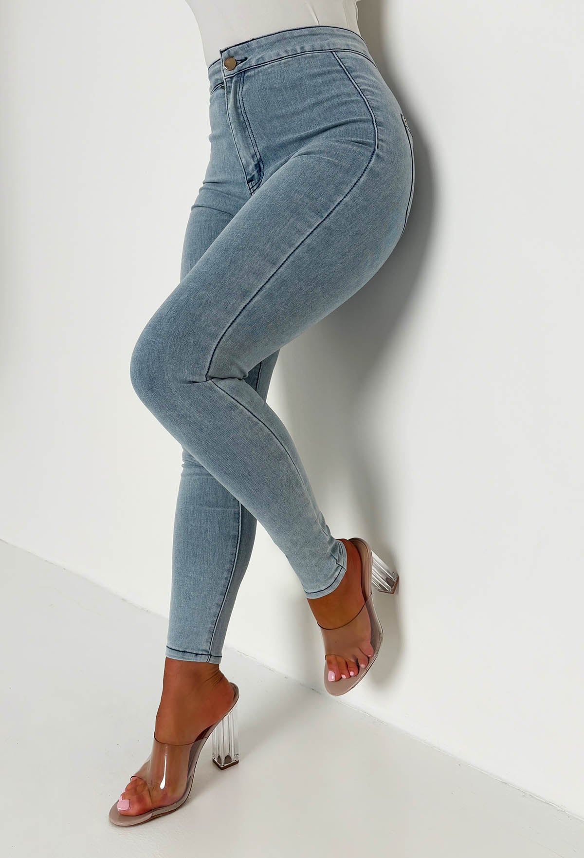 Authentic Chic Light Wash Stretch Skinny Plain Front Jeggings