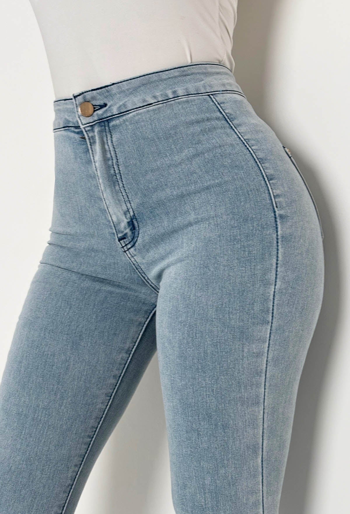 Authentic Chic Light Wash Stretch Skinny Plain Front Jeggings