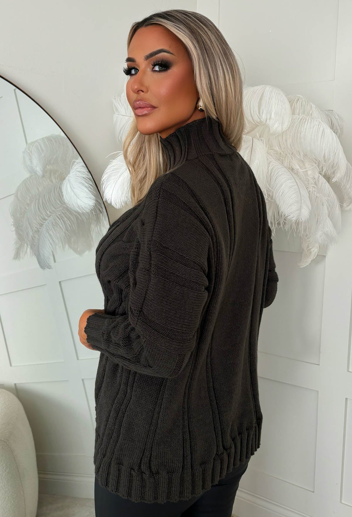 Autumn Chic Khaki Oversized Cable Knit Jumper