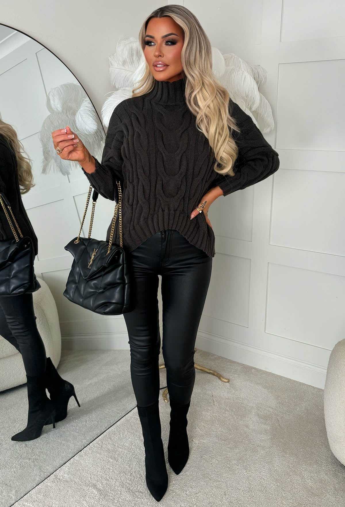 Autumn Chic Khaki Oversized Cable Knit Jumper