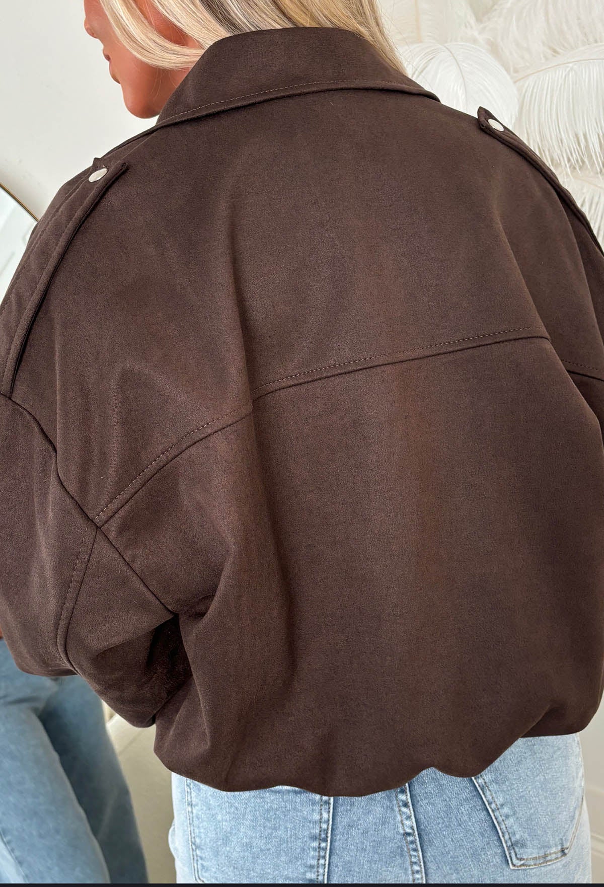 Autumn Crush Brown Faux Suede Bomber Jacket