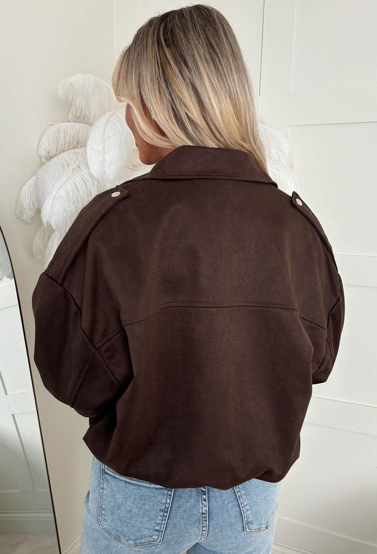 Autumn Crush Brown Faux Suede Bomber Jacket