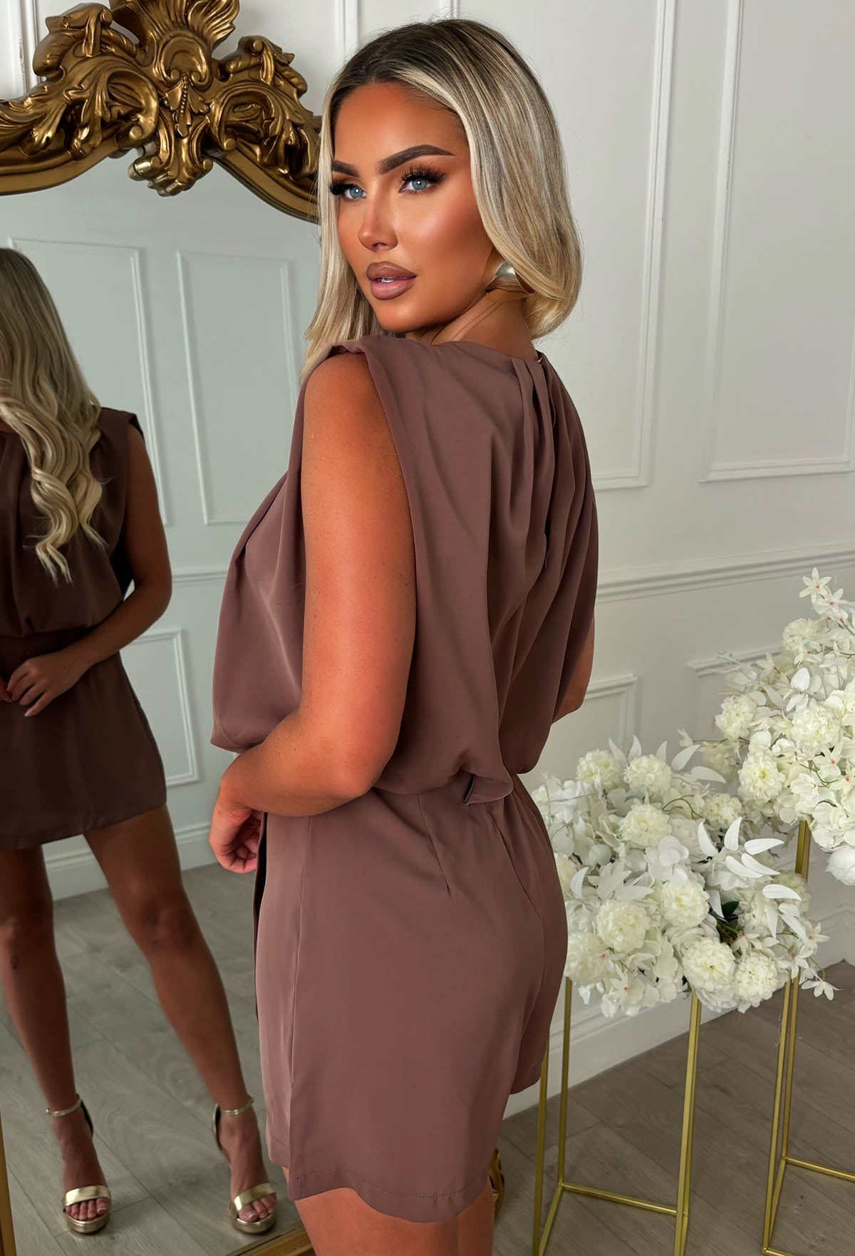 Babe Energy Brown Wrap Front Sleeveless Skort Playsuit