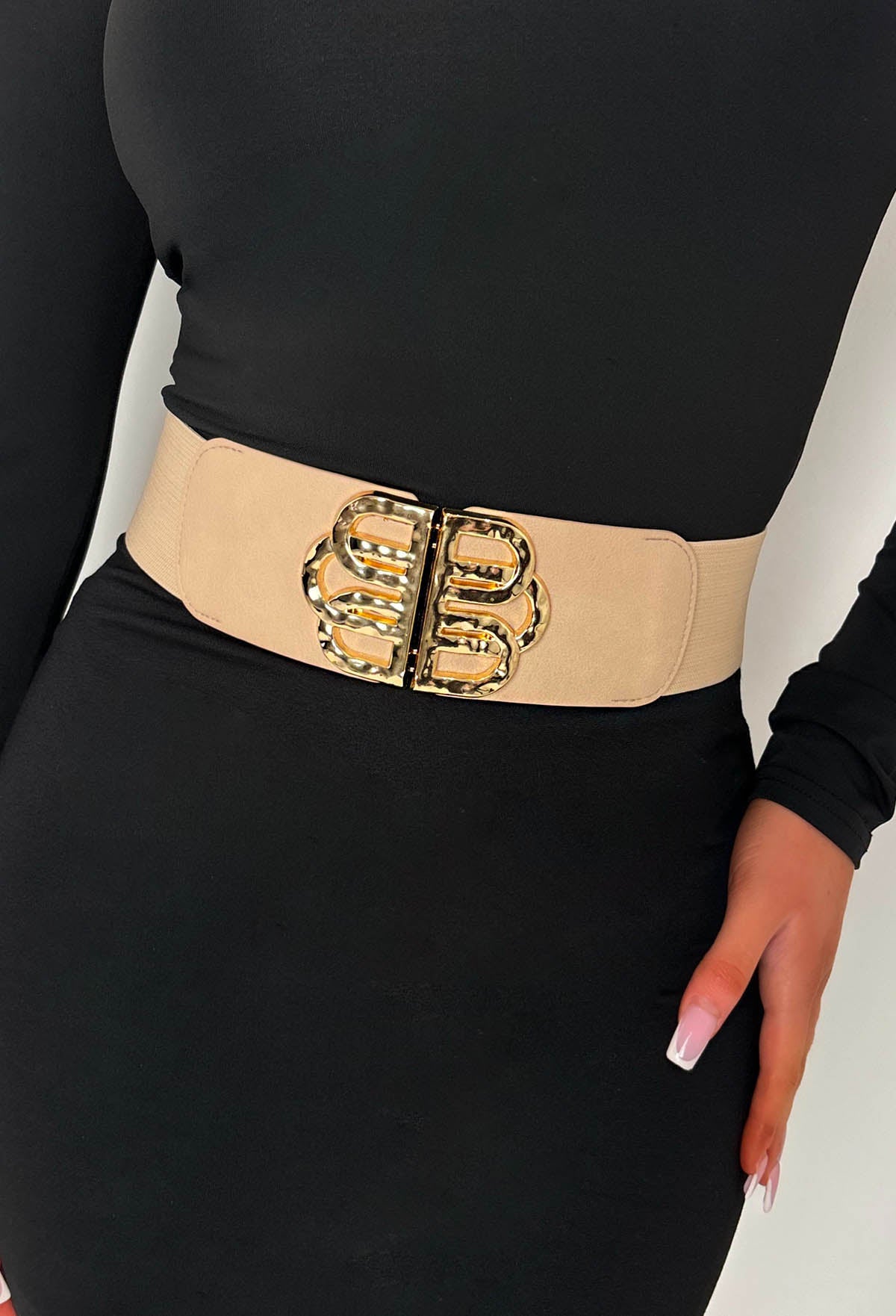 Babe Magnet Tan Gold Buckle Elasticated Belt