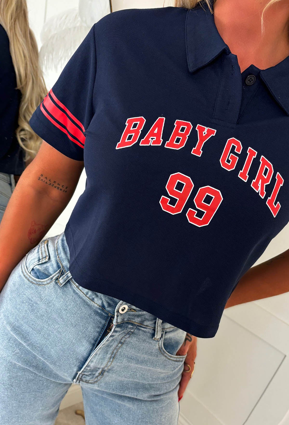 Baby Girl Navy Collar Short Sleeve T Shirt