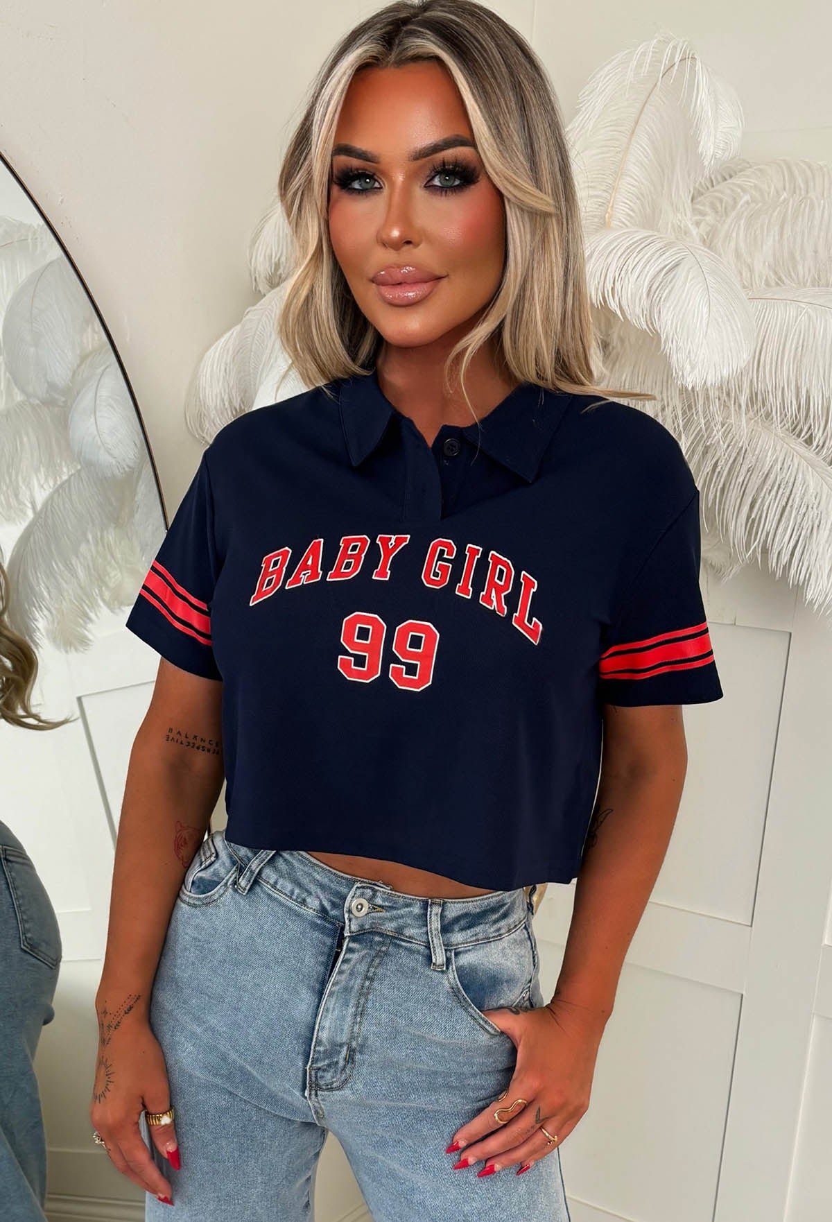 Baby Girl Navy Collar Short Sleeve T Shirt