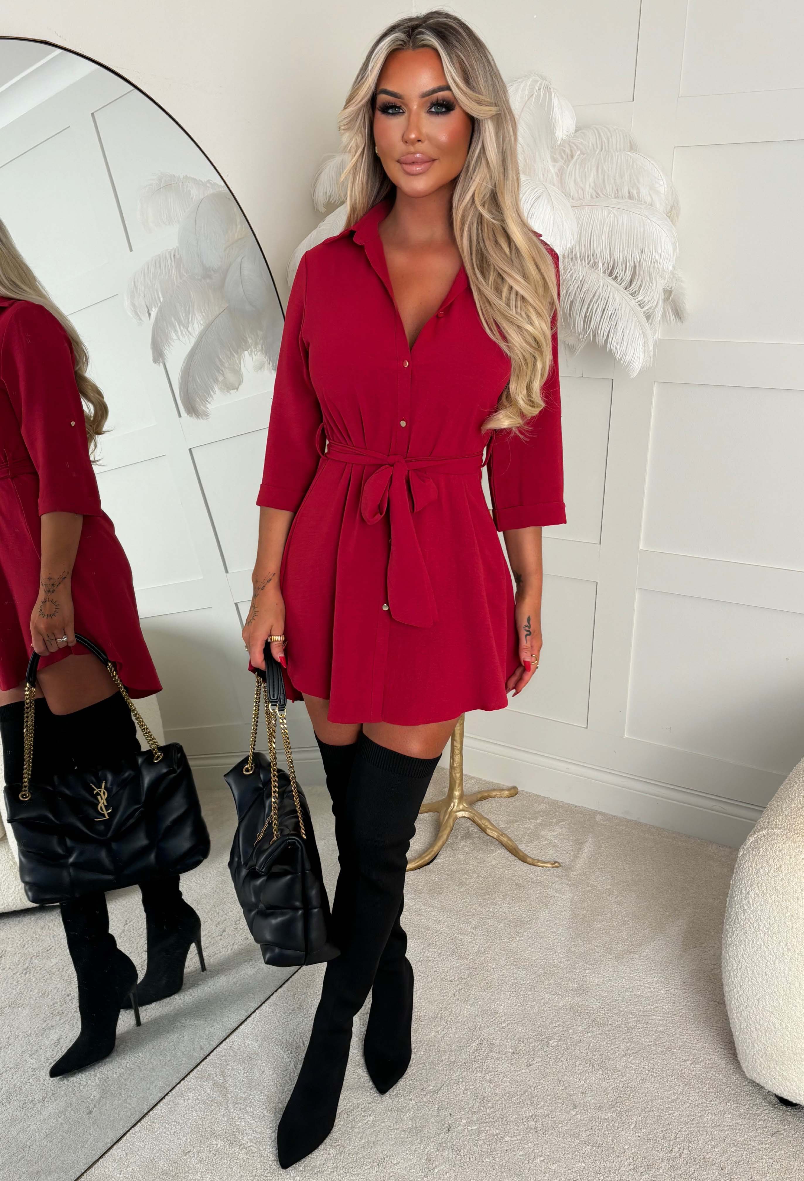 Baby Love Me Red Three Quarter Sleeve Shirt Dress