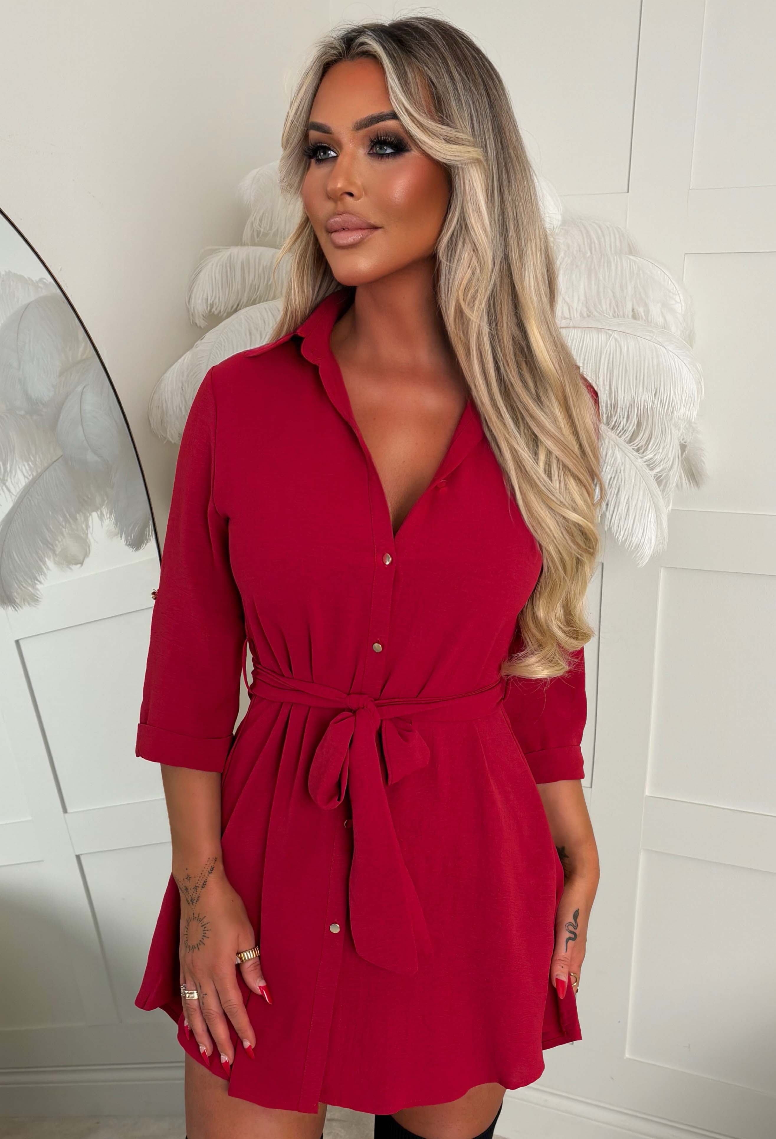 Baby Love Me Red Three Quarter Sleeve Shirt Dress