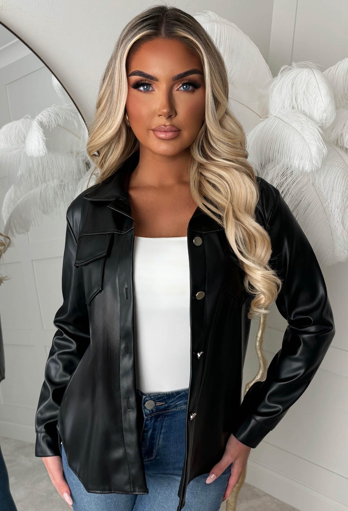 Streetwear Black Pu Leather Blouse Women Cardigan Buttons Fashion Shirt Top Long Sleeve Solid Leather Blouses Tb4 main image 0