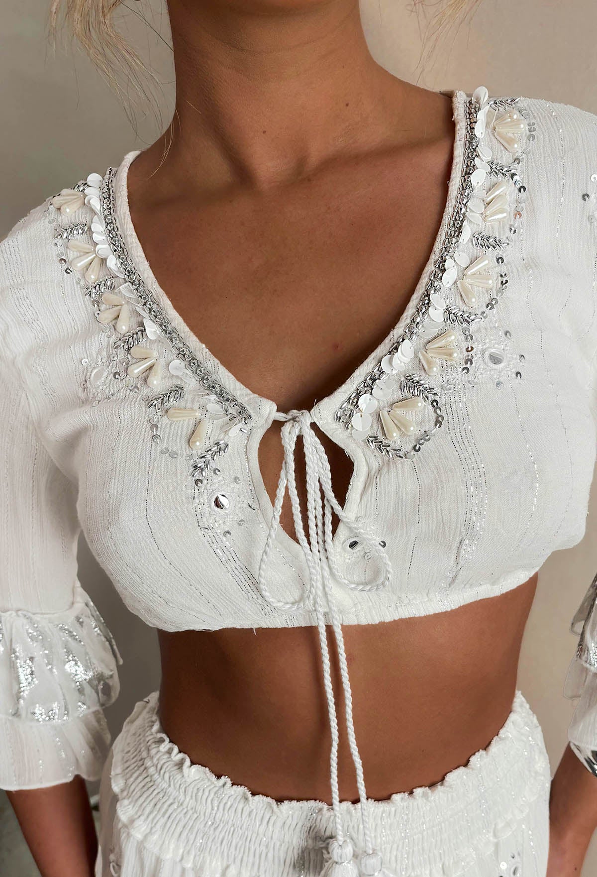 Bahama Breeze White Embroidered Boho Maxi Skirt Co-Ord