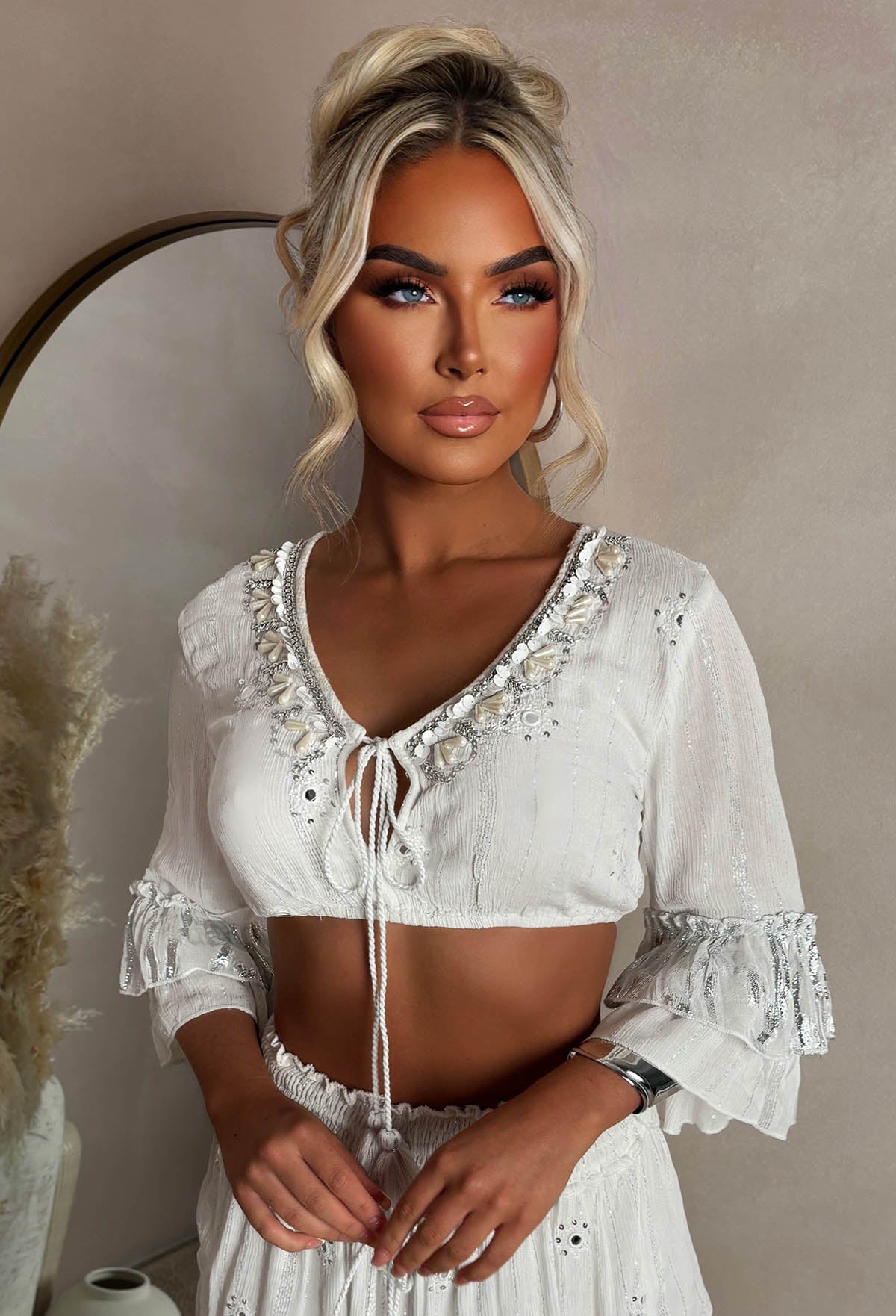 Bahama Breeze White Embroidered Boho Maxi Skirt Co-Ord