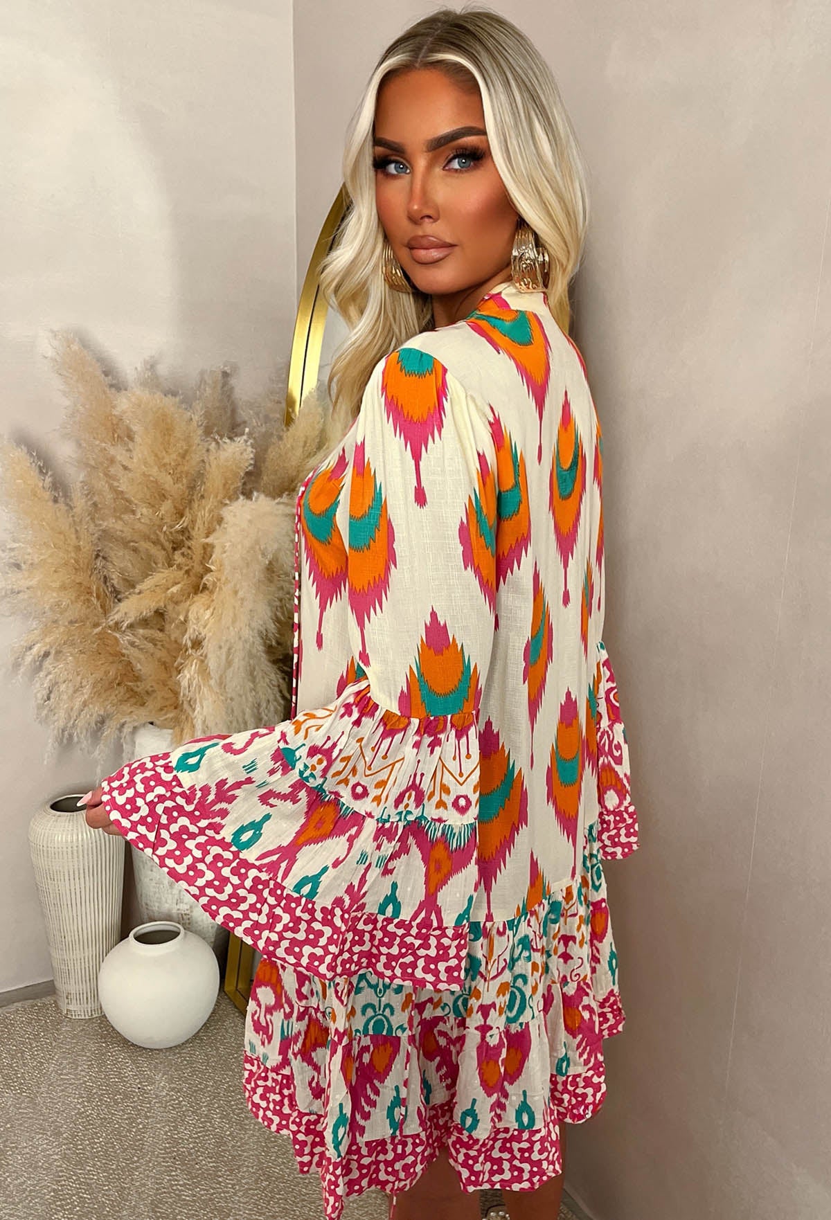 Bali Beauty Multi Shimmer Thread Tiered Printed Smock Dress