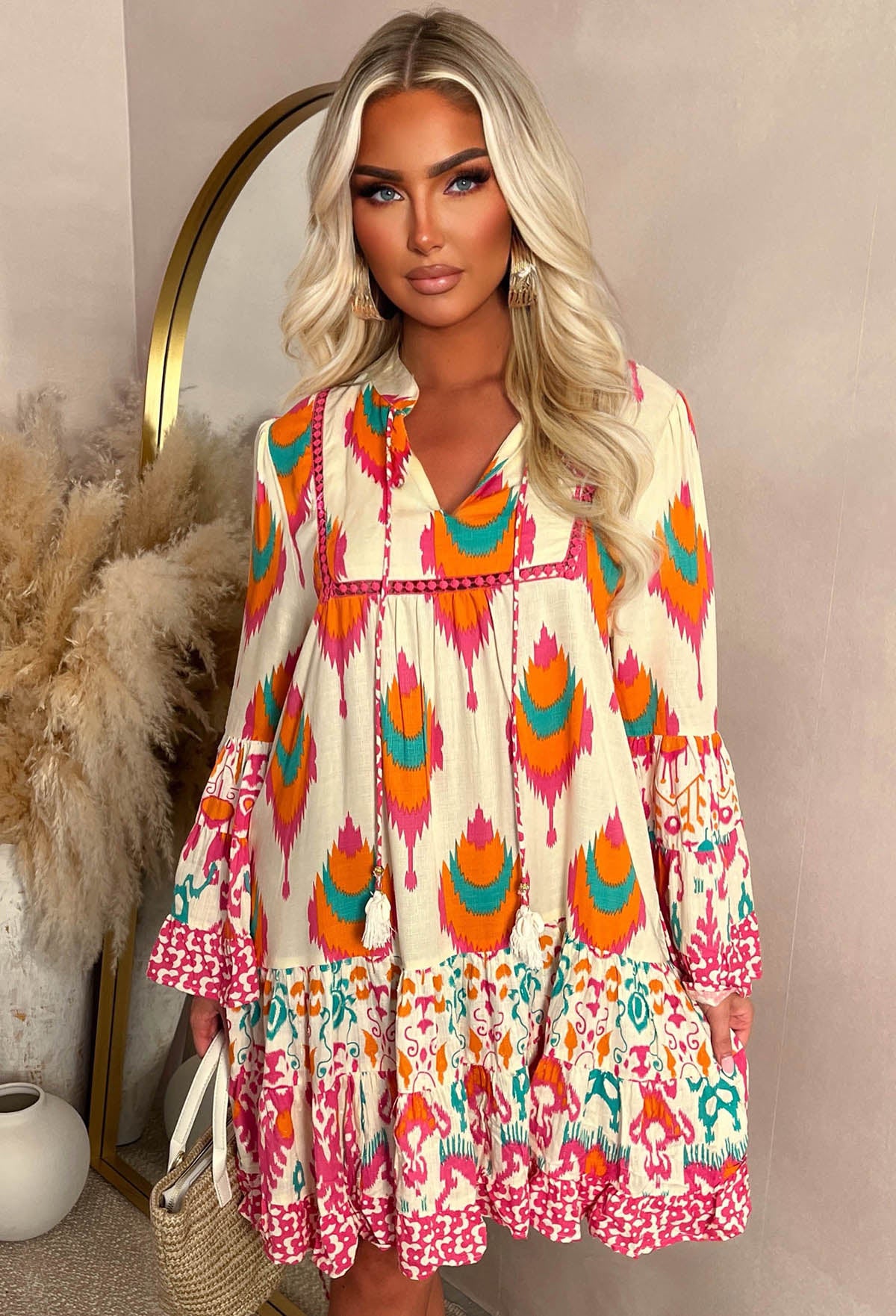 Bali Beauty Multi Shimmer Thread Tiered Printed Smock Dress