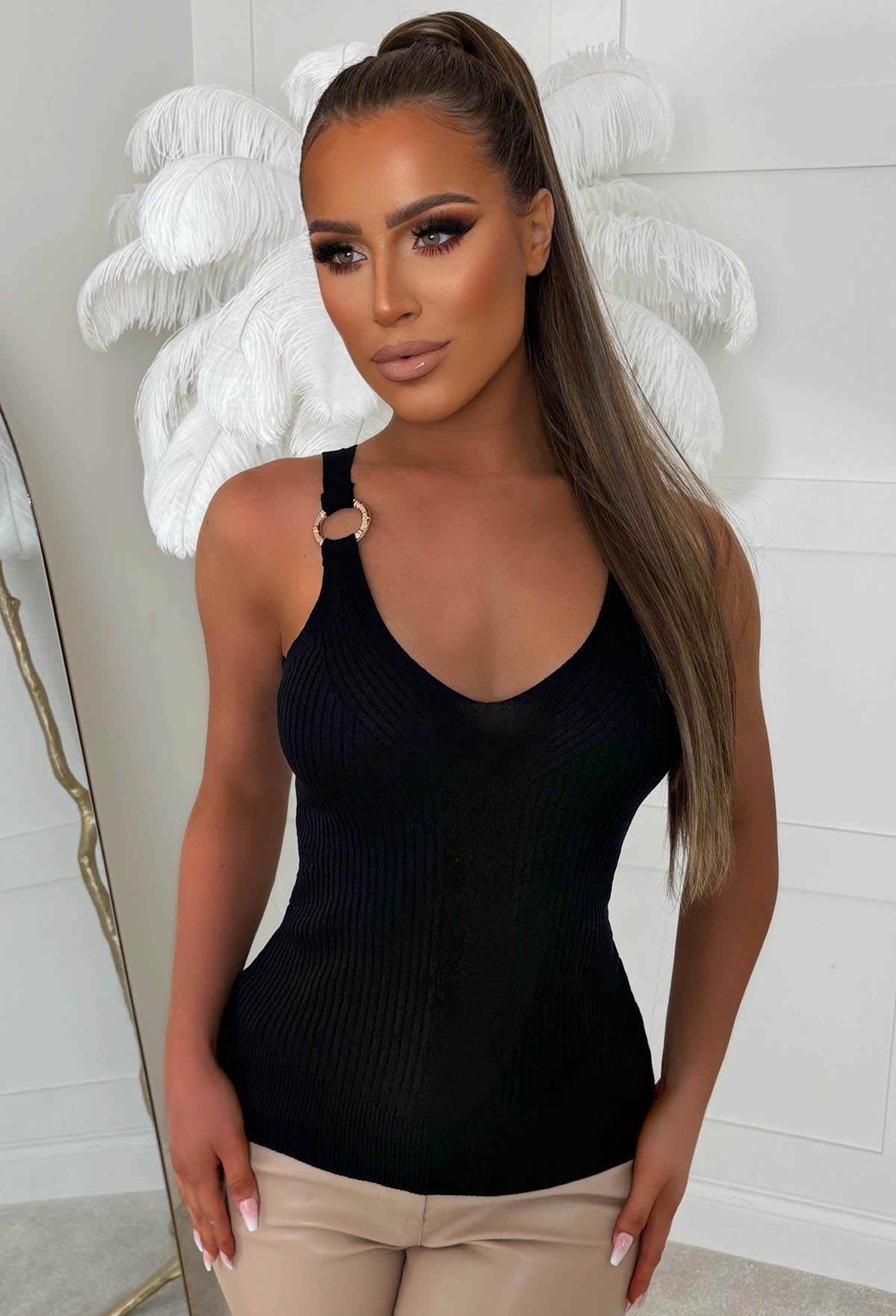 Bali Breeze Black Gold Buckle Knitted Vest Top