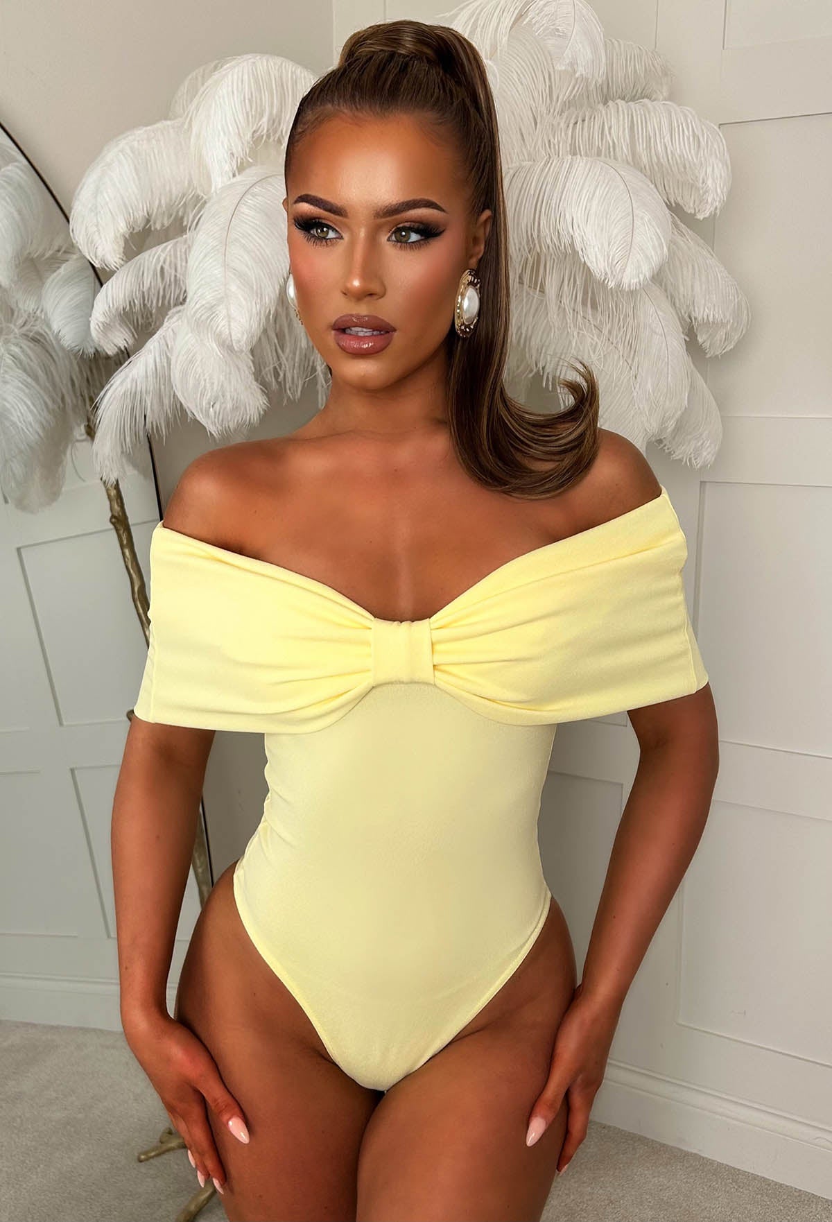Bardot Bow Yellow Bodysuit