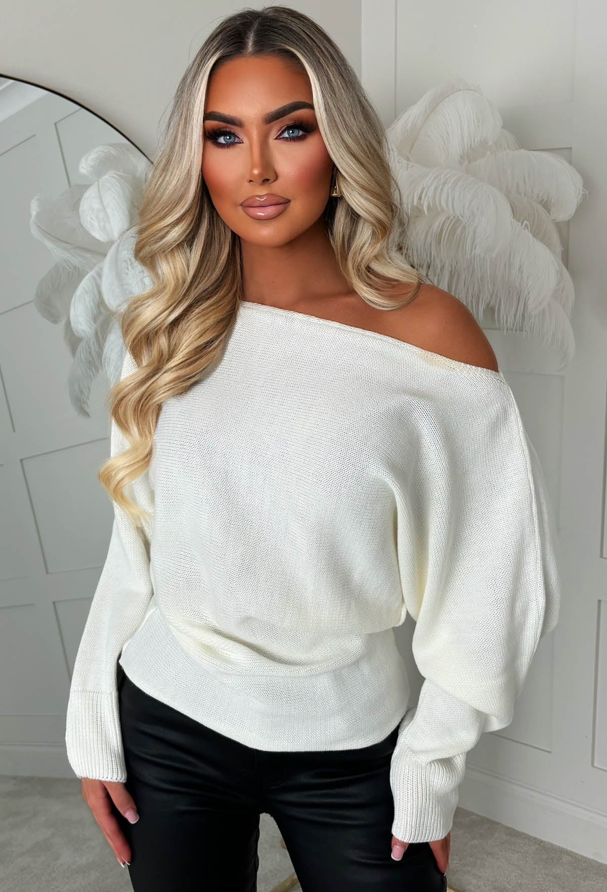 Barely Blush Cream Ultra Soft Off The Shoulder Jumper