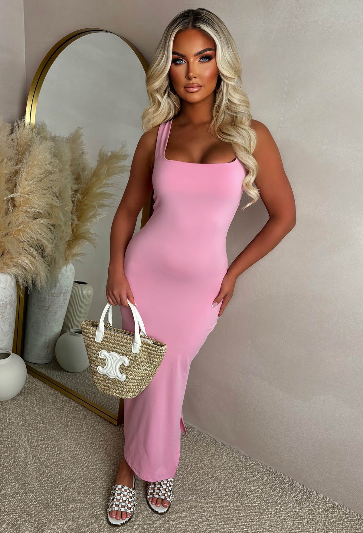 Basically Be Mine Pink Square Neck Bodycon Dress