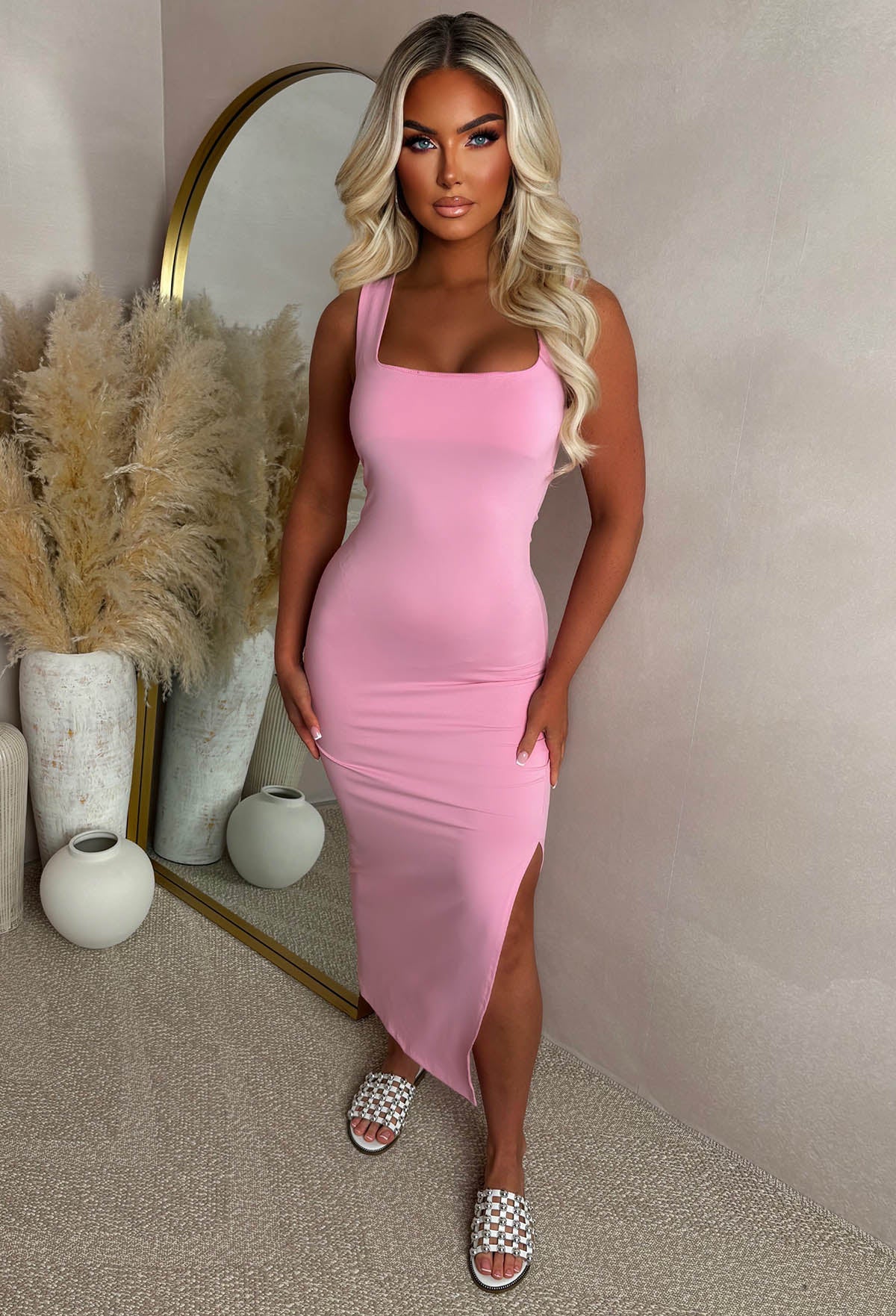 Basically Be Mine Pink Square Neck Bodycon Dress