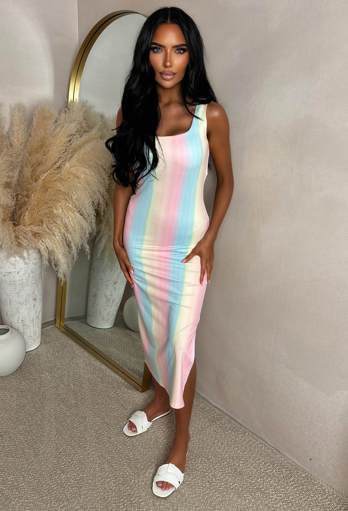 Basically Be There Multi Print Maxi Dress With Square Neckline