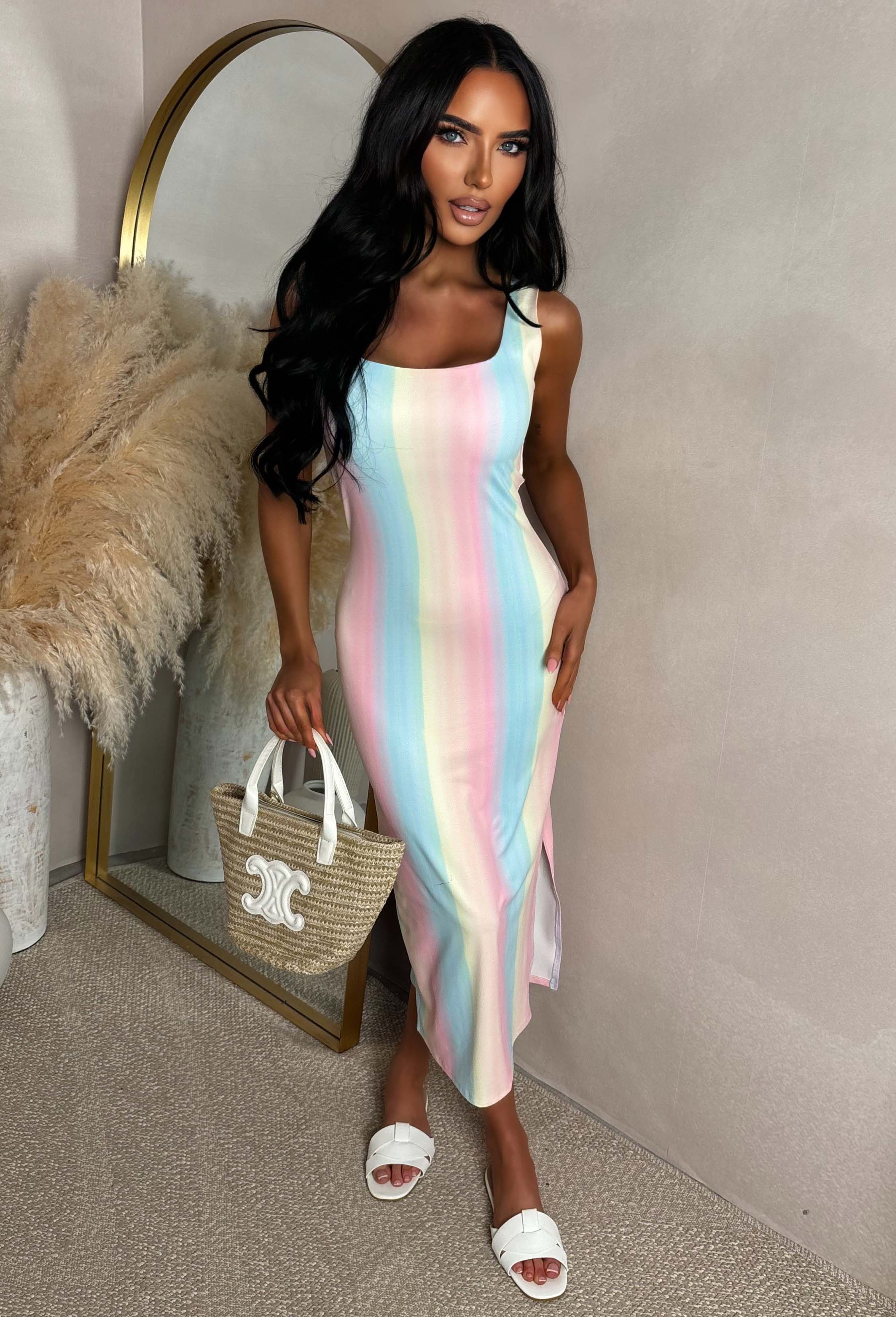 Basically Be There Multi Print Maxi Dress With Square Neckline