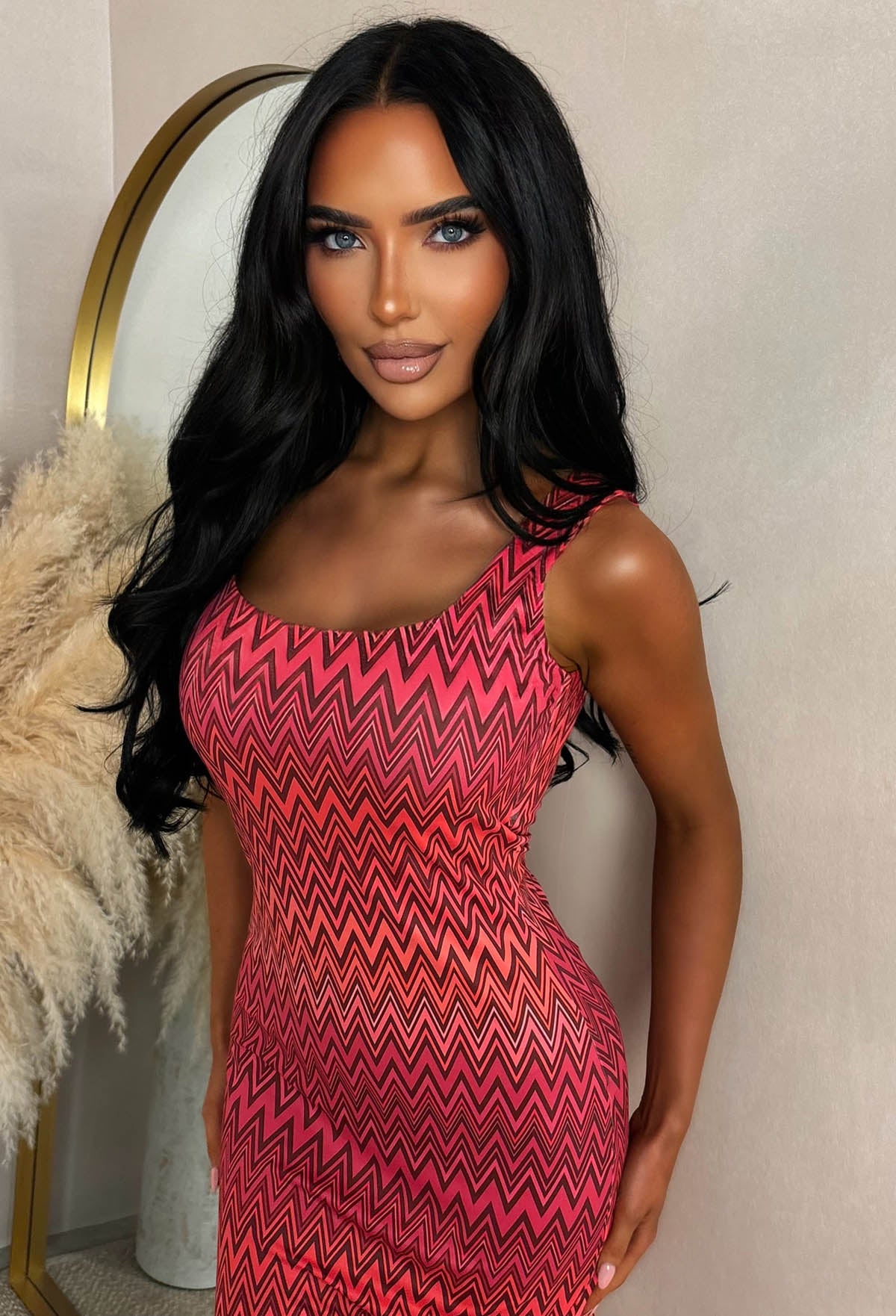 Basically Be There Pink Print Maxi Dress With Square Neckline