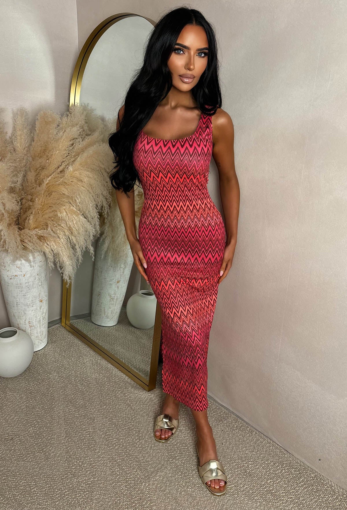 Basically Be There Pink Print Maxi Dress With Square Neckline