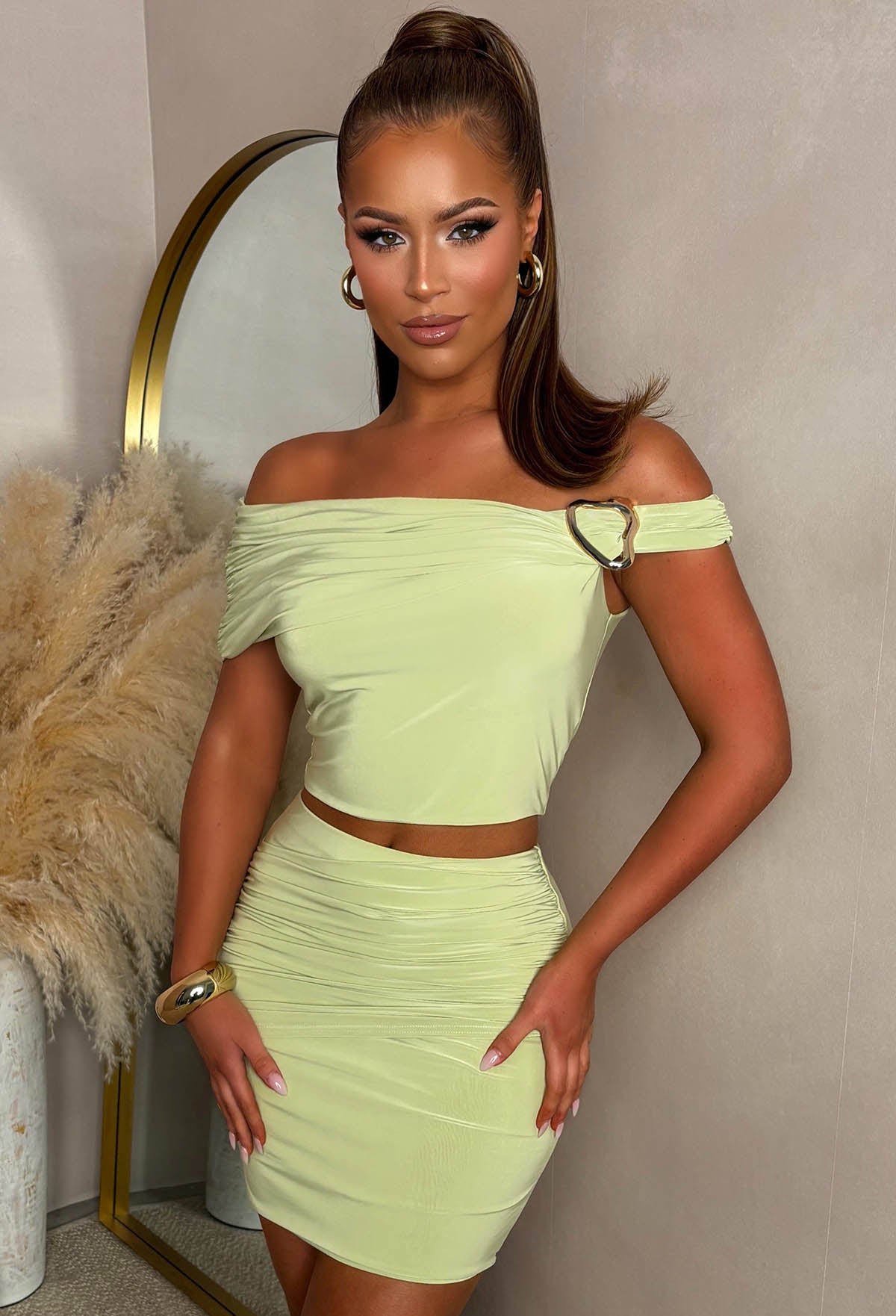 Basically Glamour Pistachio Green Slinky Buckle Co-Ord Set