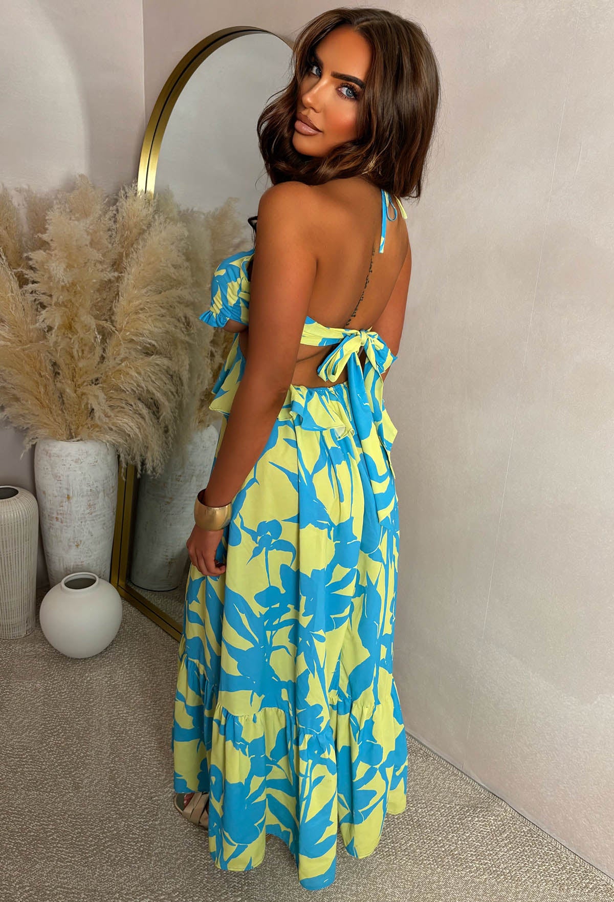 Beach Club Chic Lime Ring Front Cut Out Halter Maxi Dress