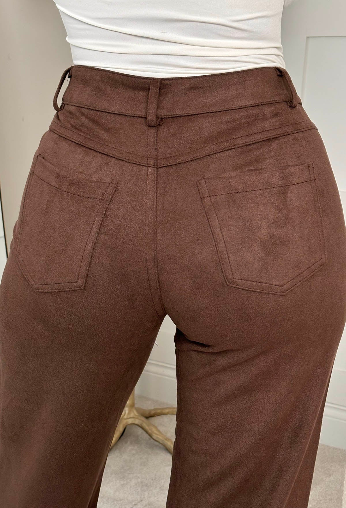 Beautiful One Tan Faux Suede Wide Leg Trousers