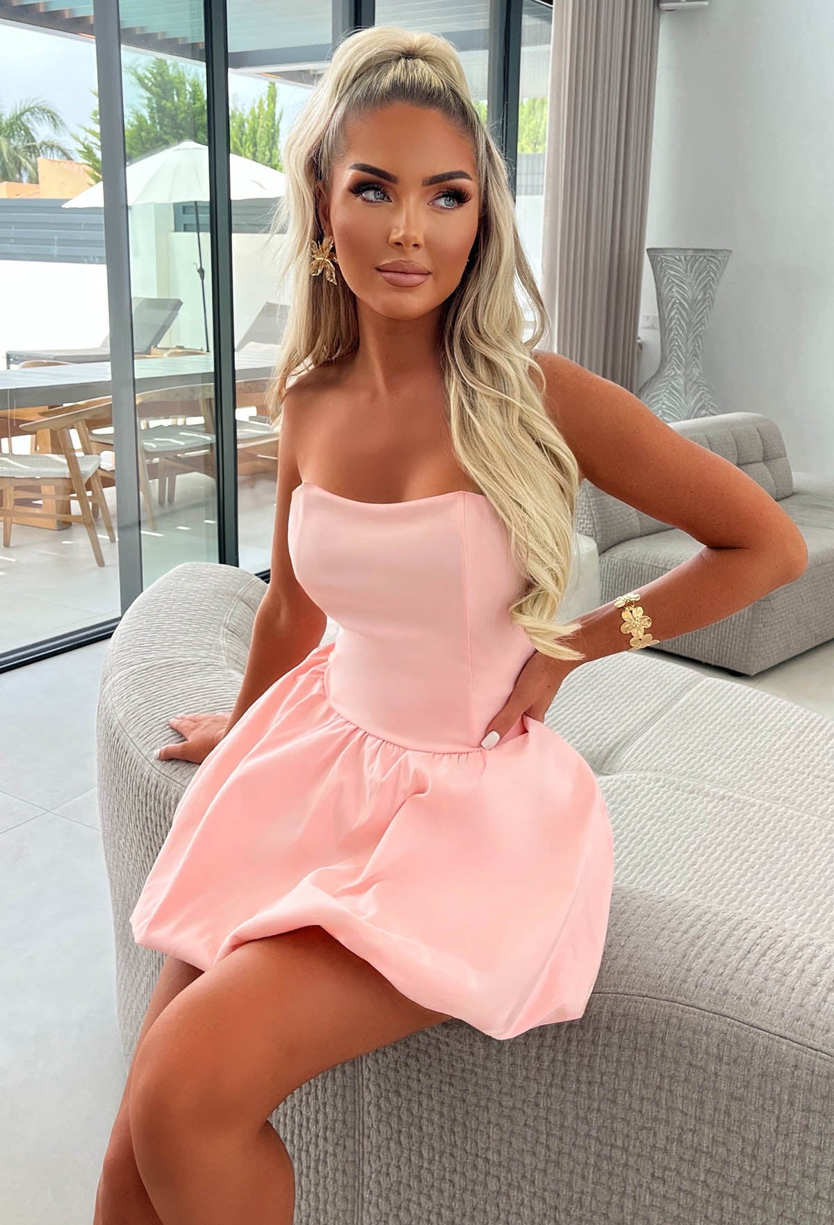 Bellarina Pink Lace Back Bandeau Puff Ball Dress