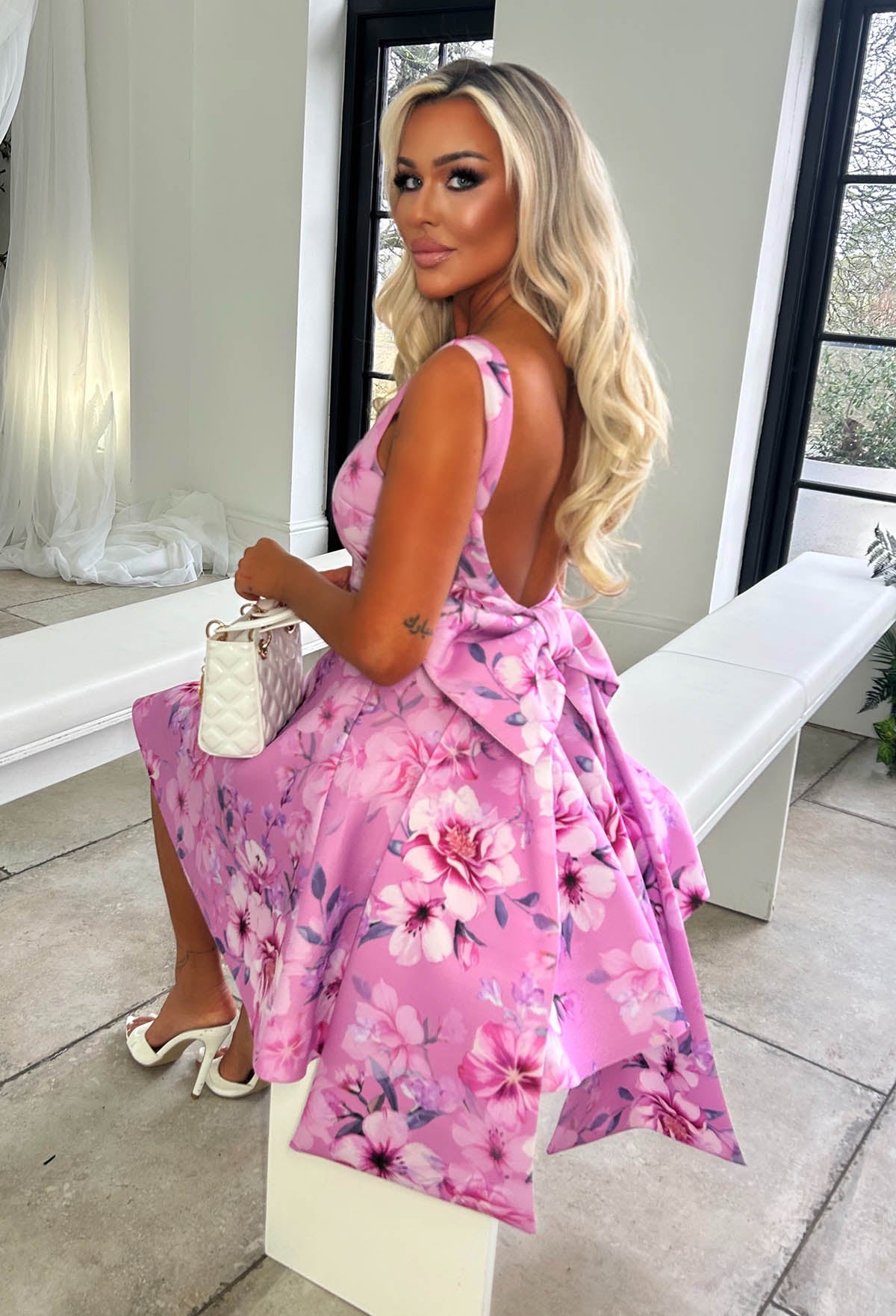 Belle Of It All Pink Printed Bow Back Dress