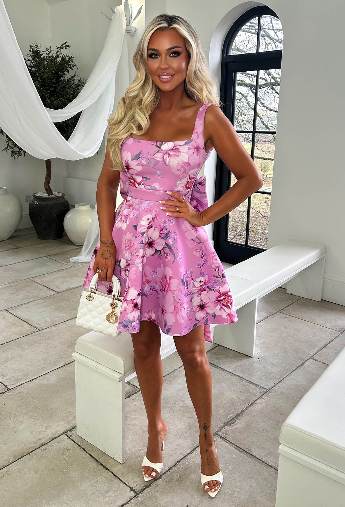 Belle Of It All Pink Printed Bow Back Dress