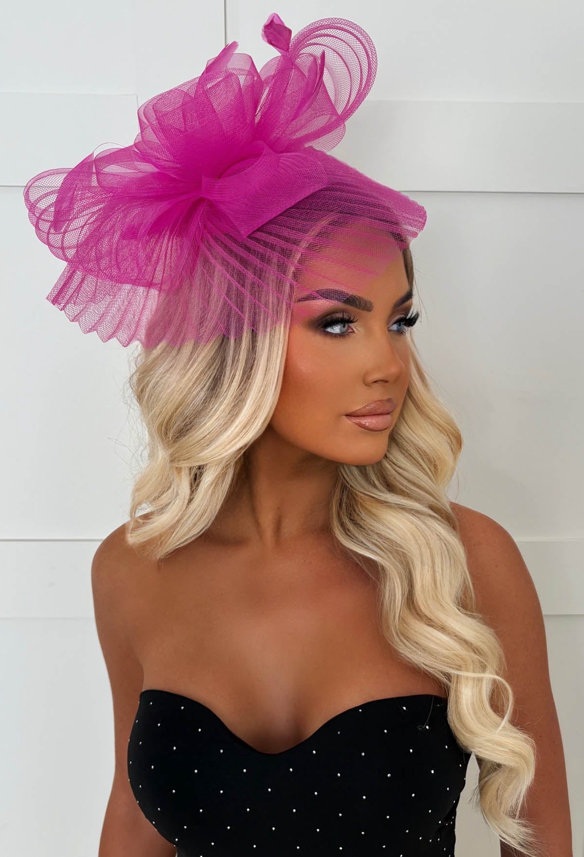 Blooming Romance Hot Pink Net Floral Detail Fascinator