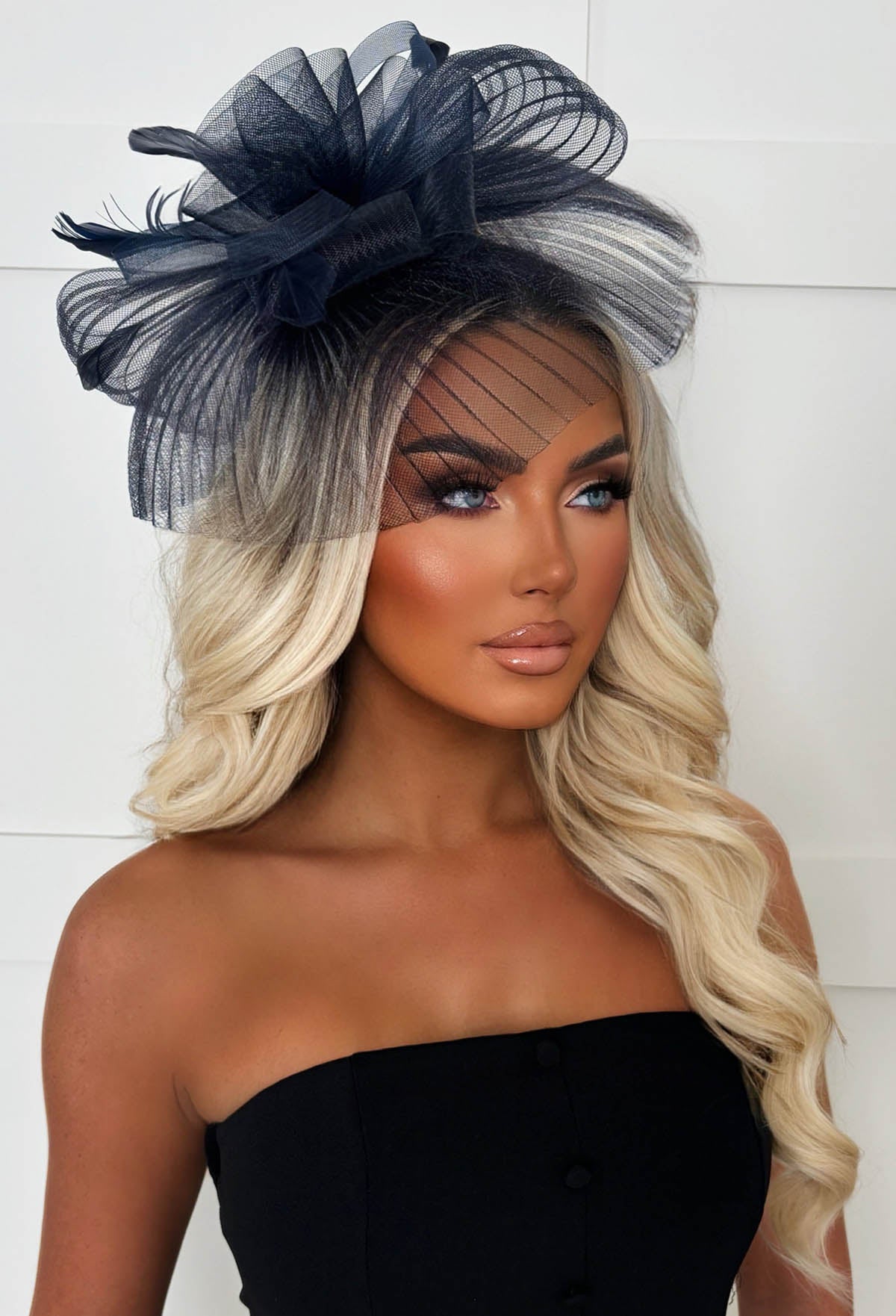 Blooming Romance Navy Net Floral Detail Fascinator