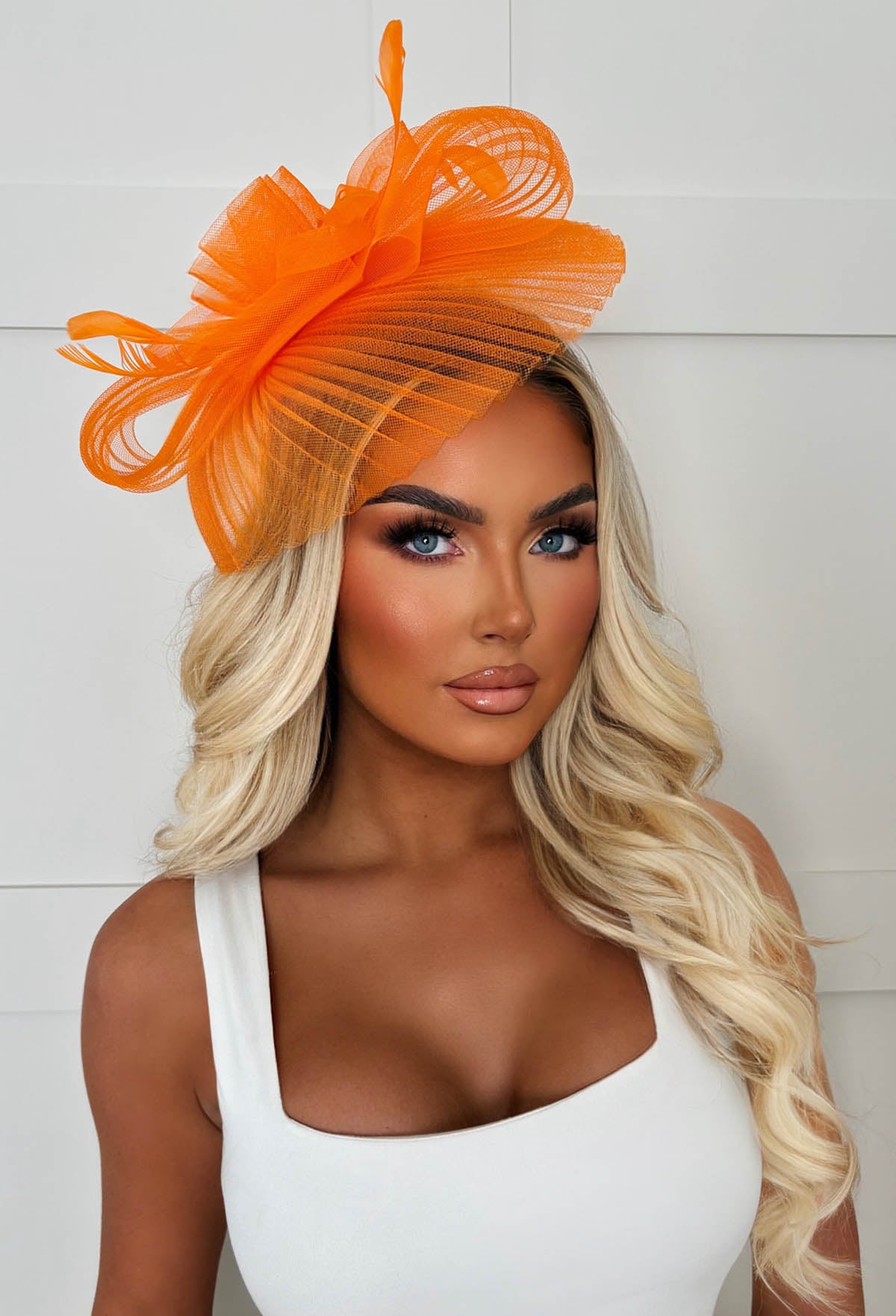 Blooming Romance Orange Net Floral Detail Fascinator