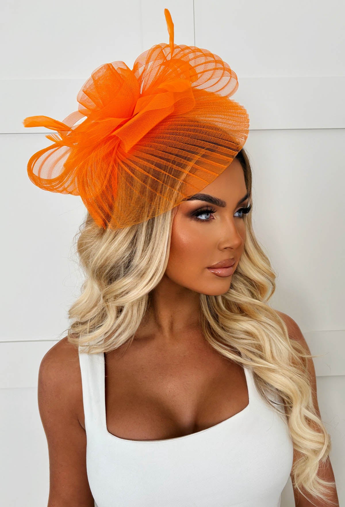 Blooming Romance Orange Net Floral Detail Fascinator