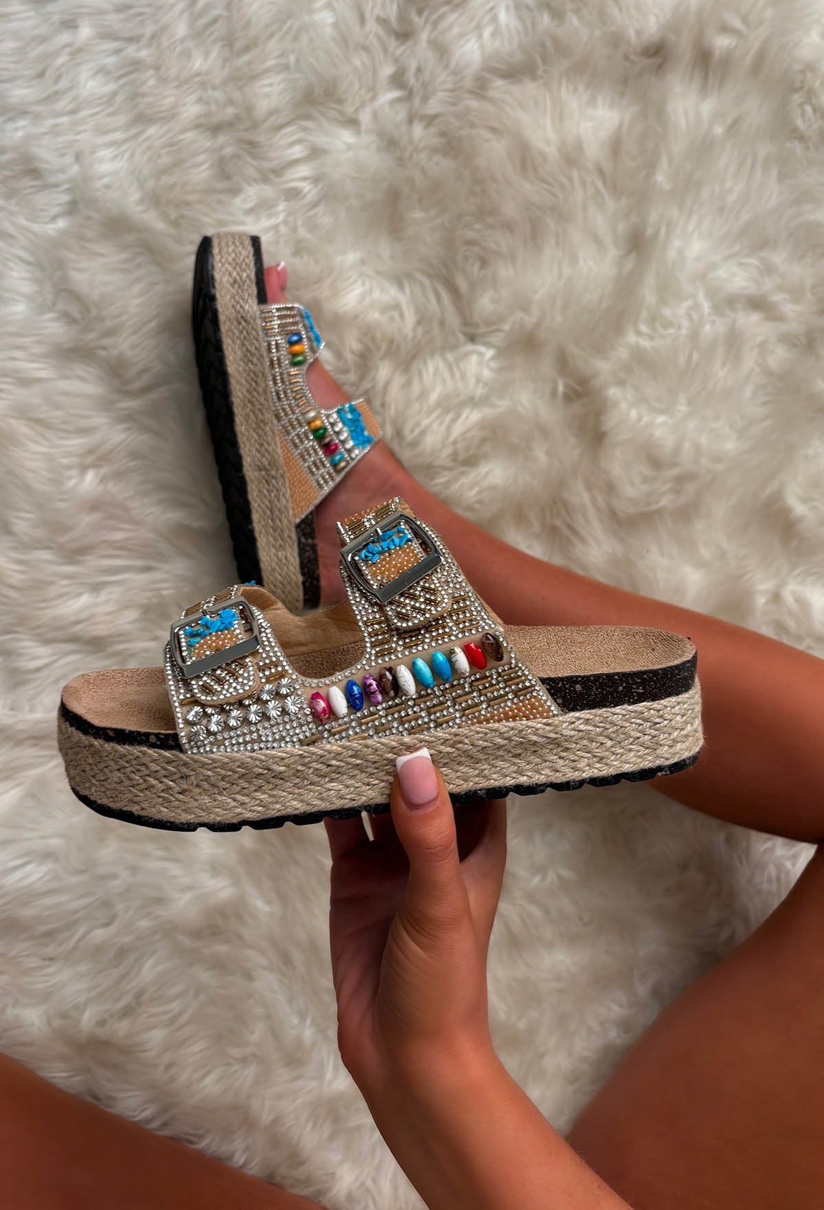 Boho Bali Natural Beaded Adjustable Raffia Sandals