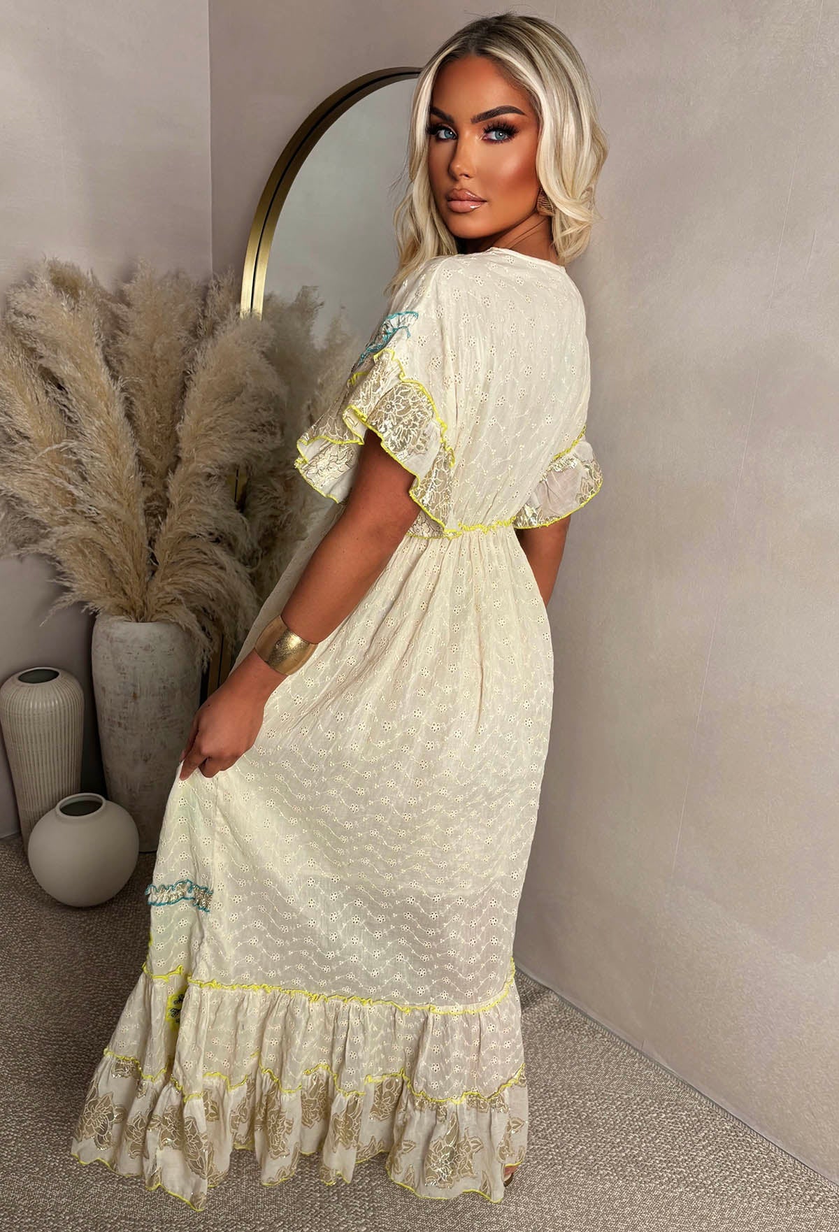Boho Beautiful Multi Embroidered Boho Maxi Dress