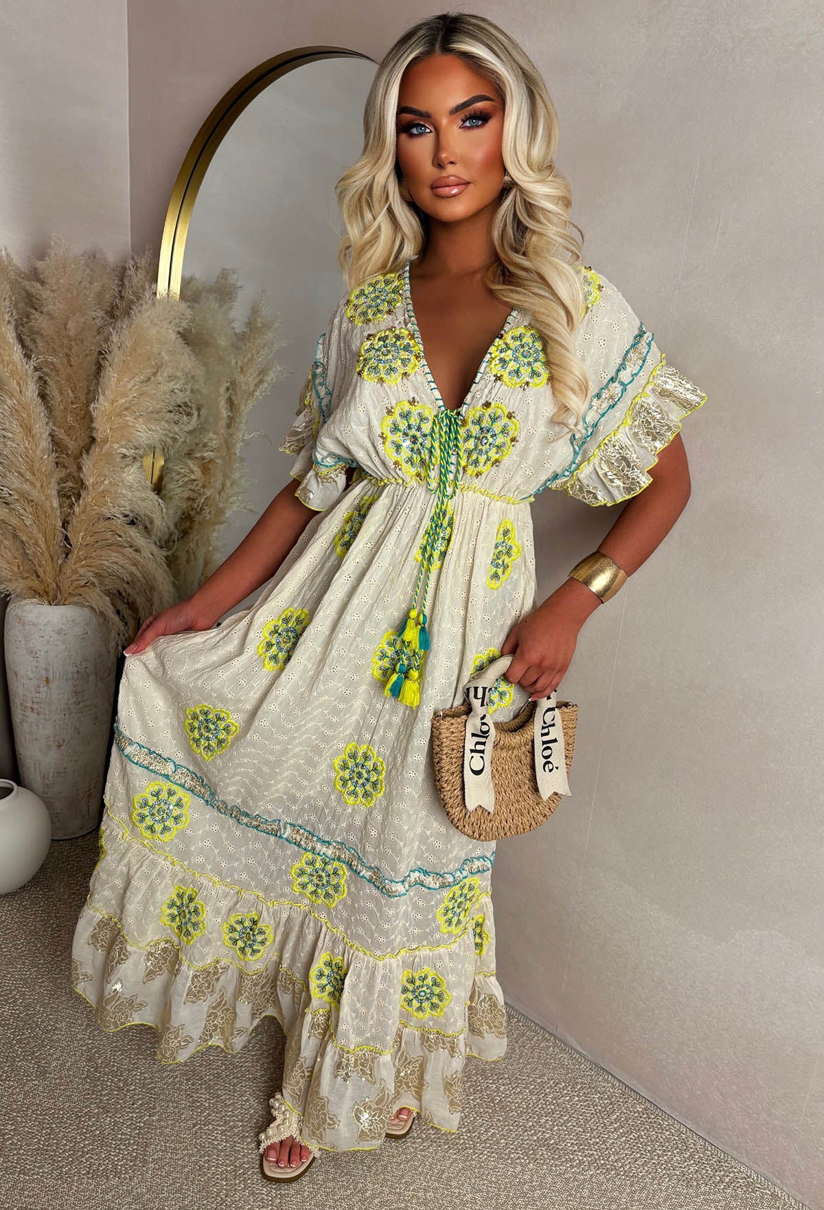 Boho Beautiful Multi Embroidered Boho Maxi Dress