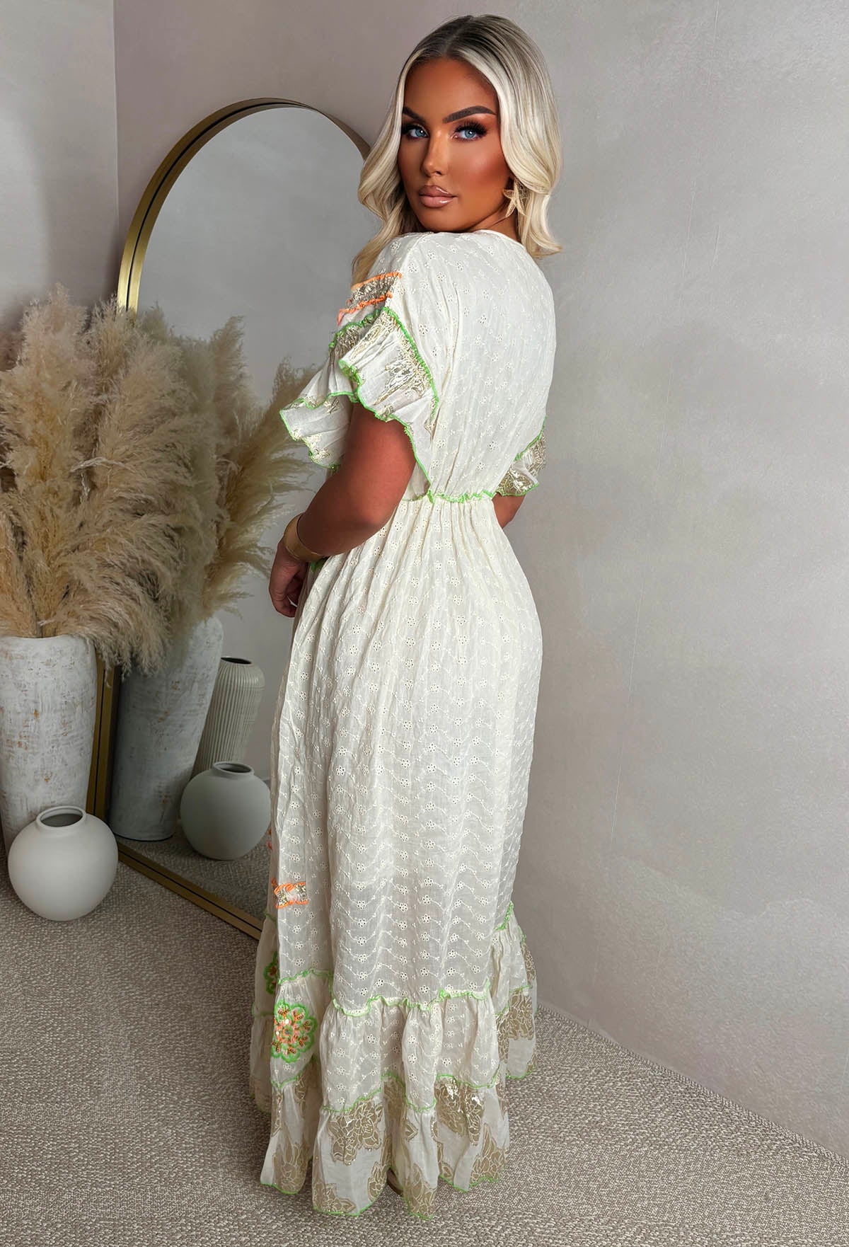 Boho Beautiful Orange Embroidered Boho Maxi Dress