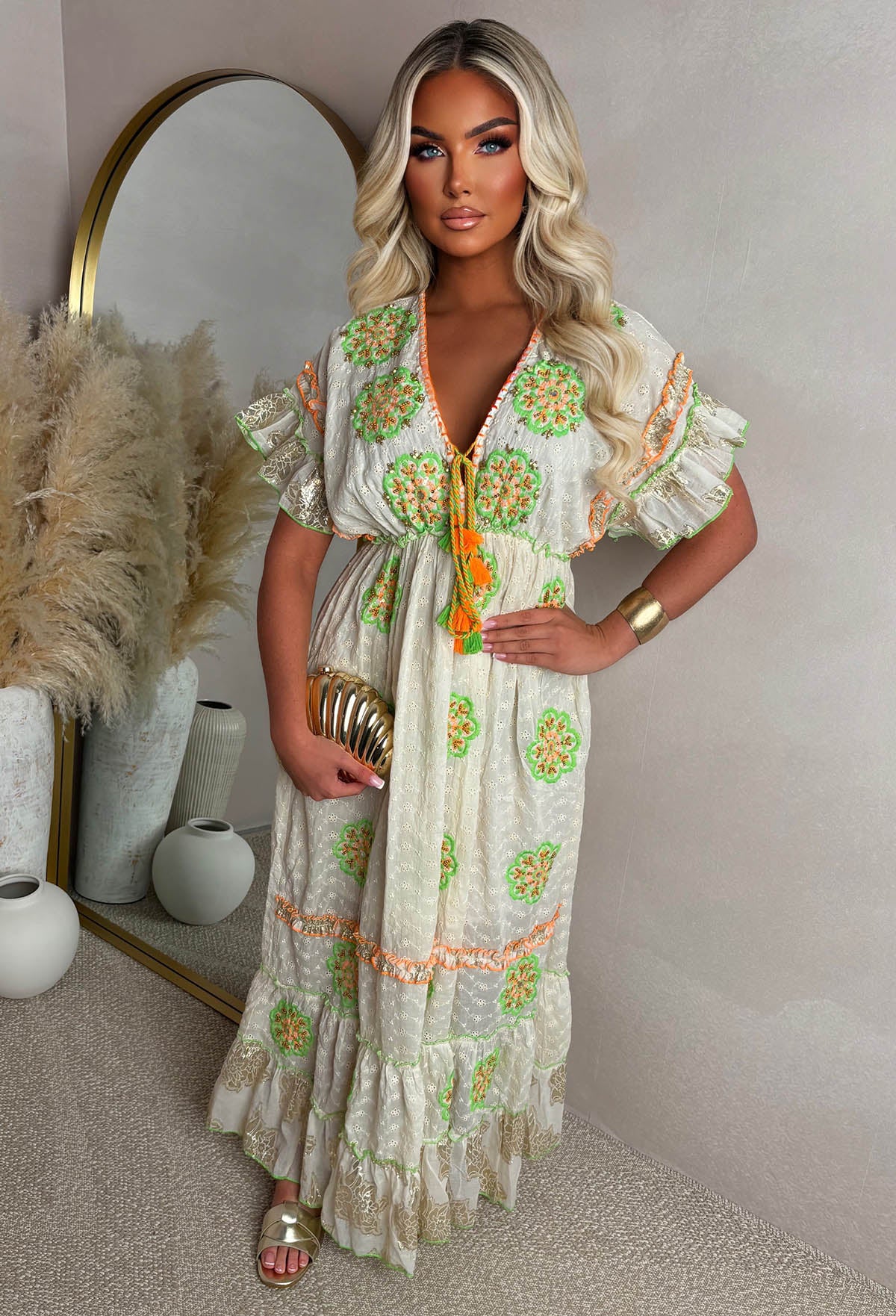 Boho Beautiful Orange Embroidered Boho Maxi Dress | Pink Boutique Boho Beautiful Orange Embroidered Boho Maxi Dress | Pink Boutique