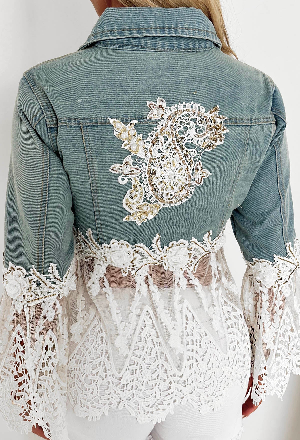Boho Revival Mid Wash Lace & Denim Jacket
